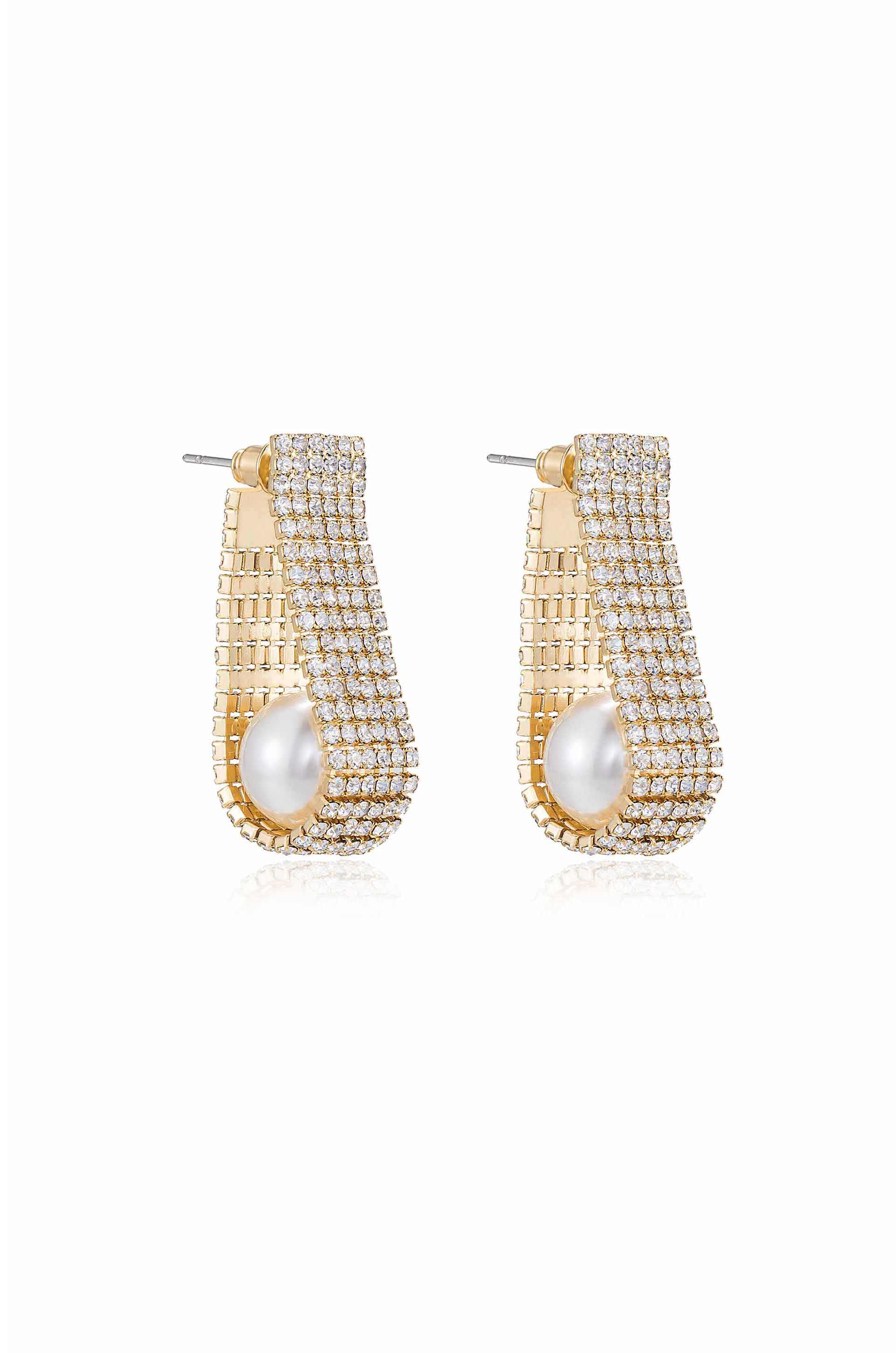 Swaddled Pearl Crystal Teardrop Earrings