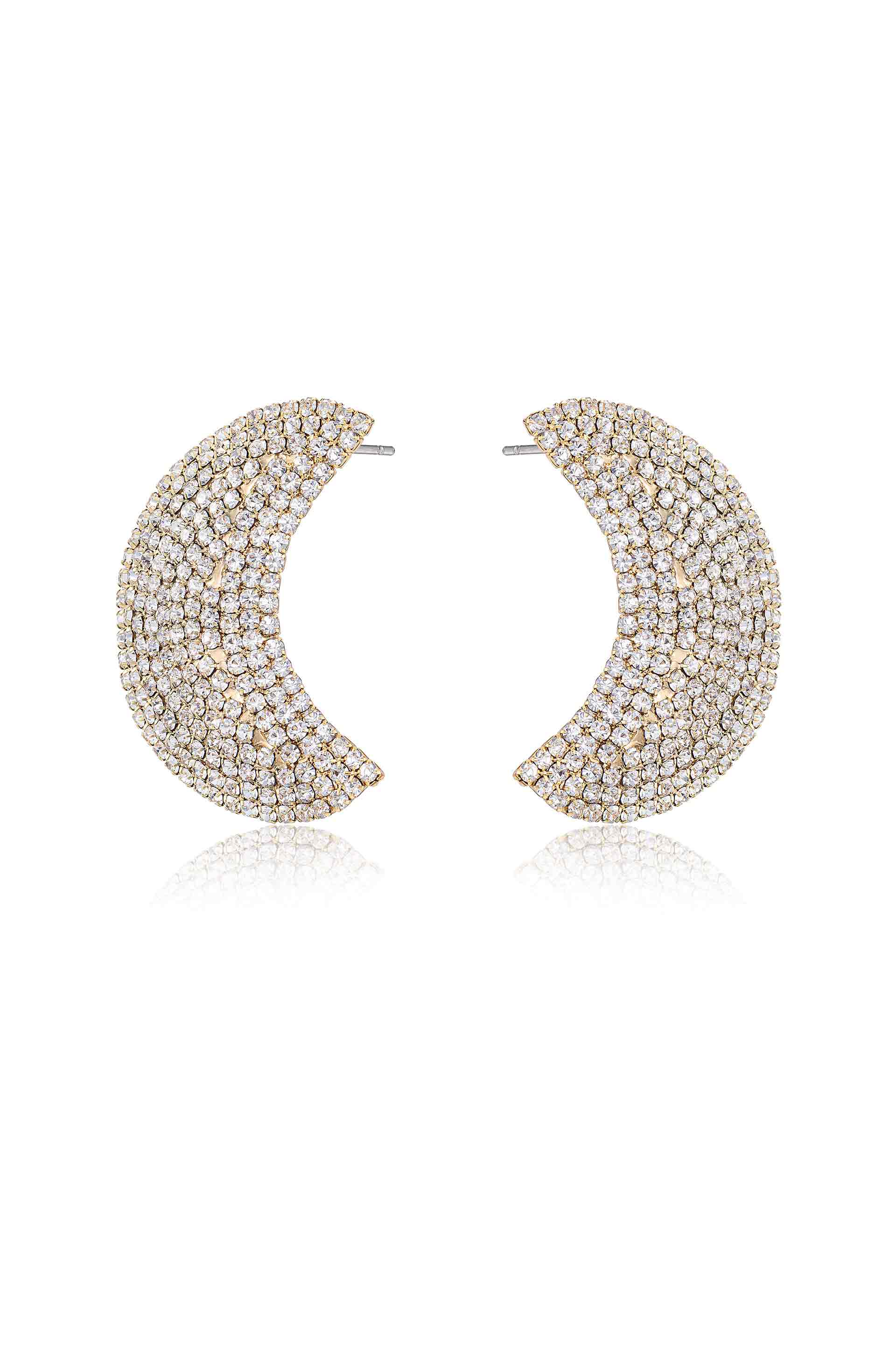 Crystal Crescent Moon Large Stud Earrings