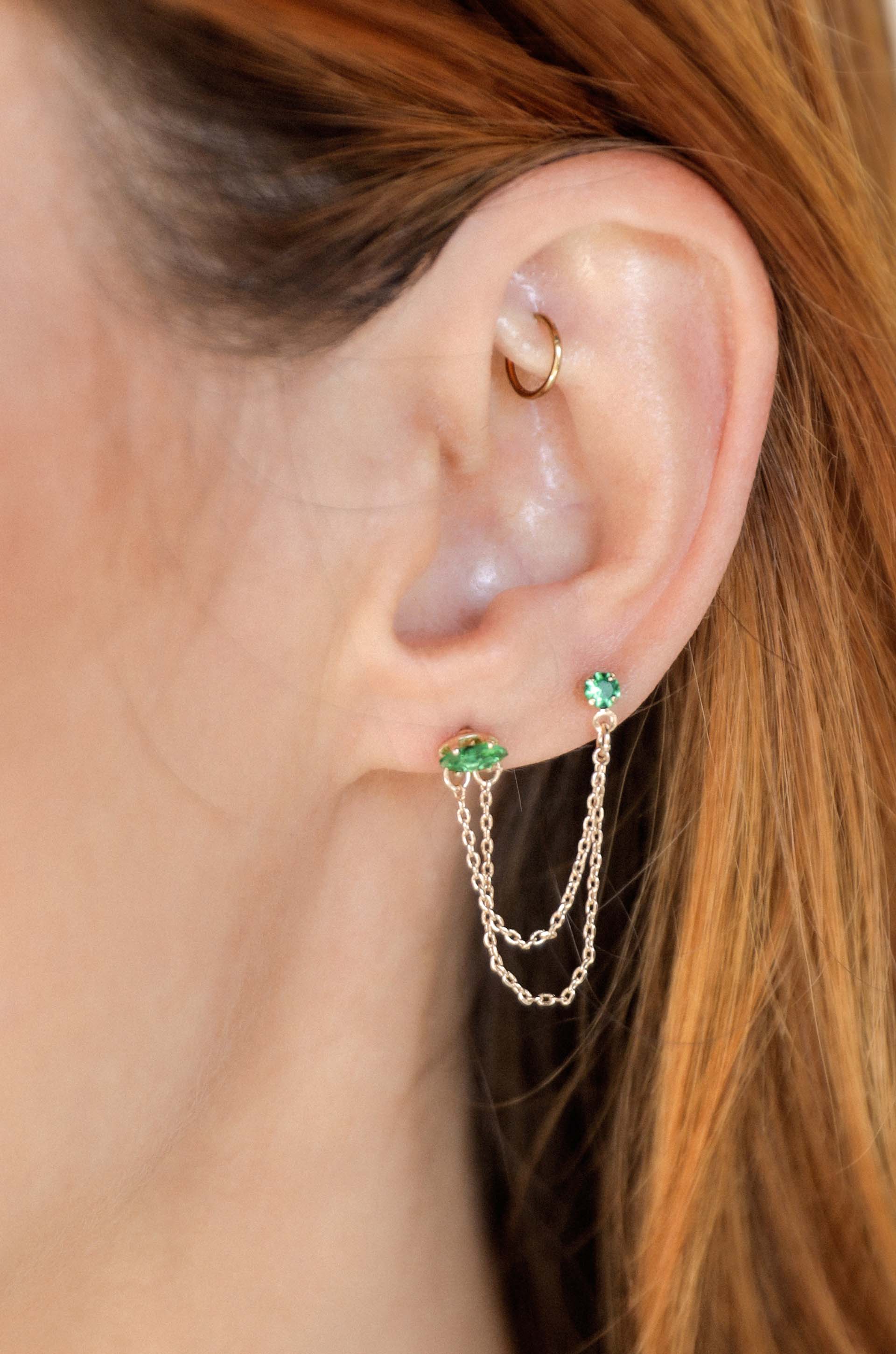 Double Piercing Chain Dangle Earrings