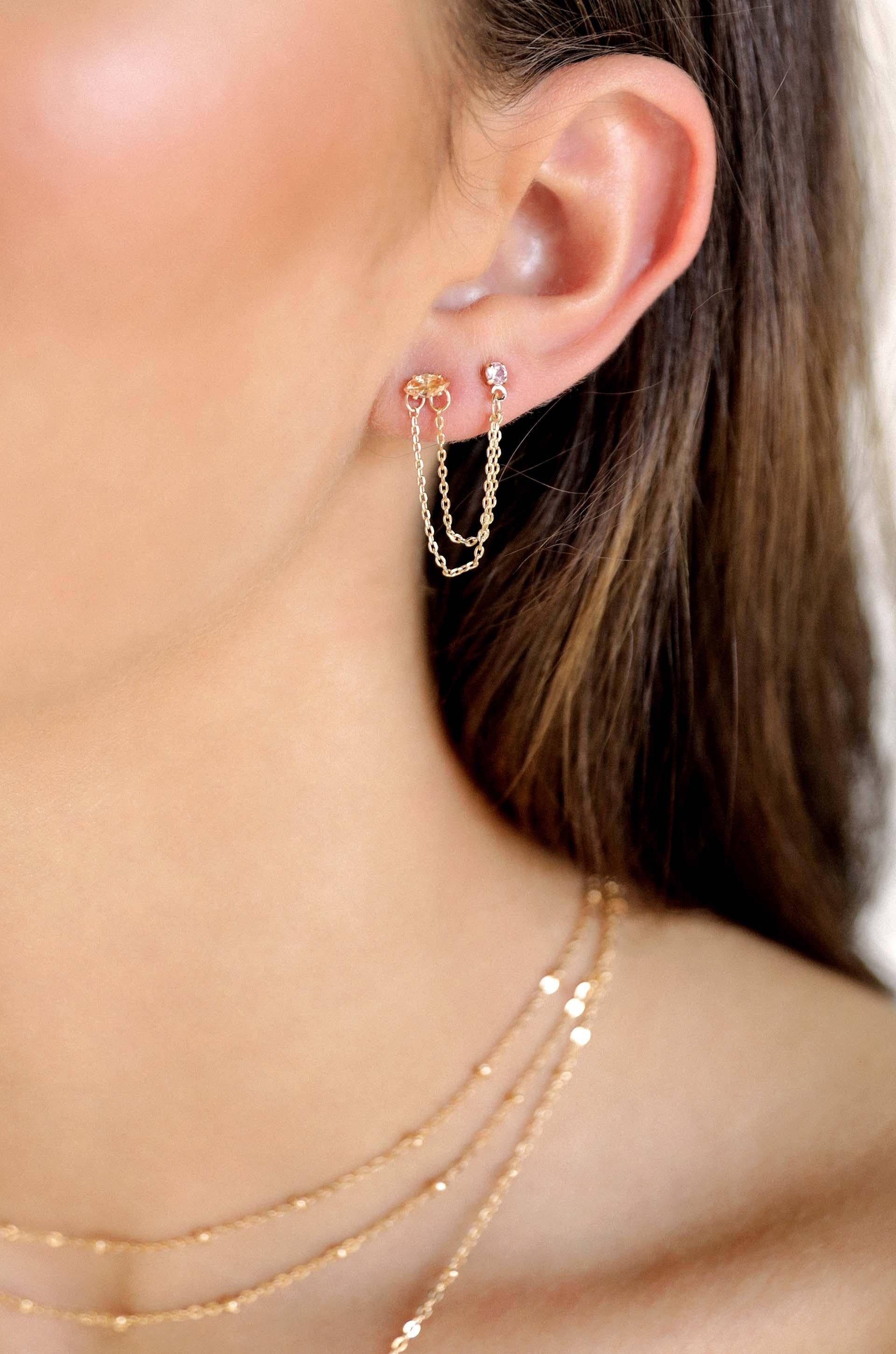 Double Piercing Chain Dangle Earrings - Flying Tomato - Earrings - Ettika