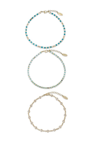 Turquoise Malibu Breeze Anklet Trio - Flying Tomato - Anklets - Ettika