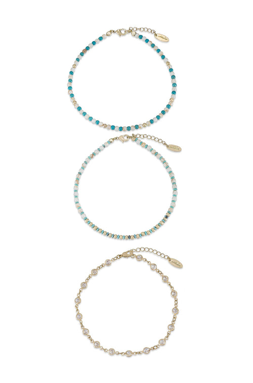 Turquoise Malibu Breeze Anklet Trio - Flying Tomato - Anklets - Ettika