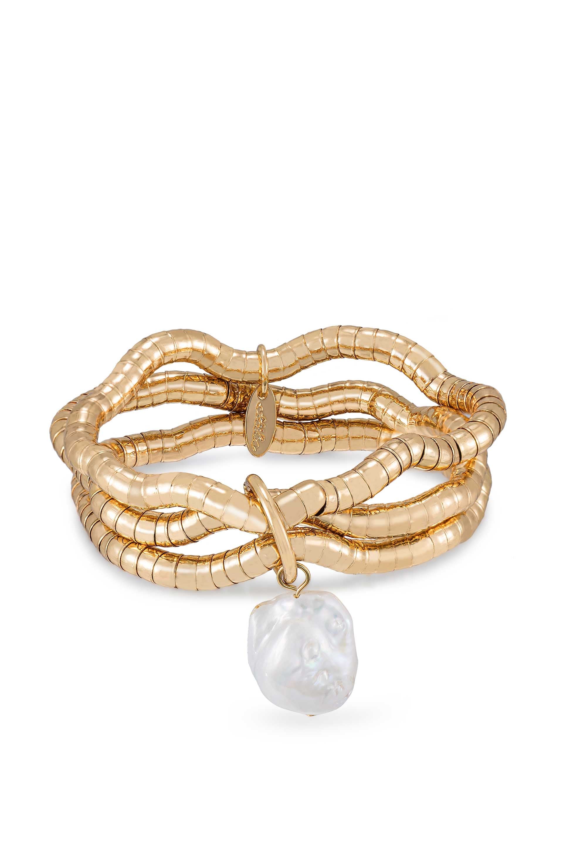 Liquid Gold and Pearl Stretch Bracelet - Flying Tomato - Bracelets - Ettika