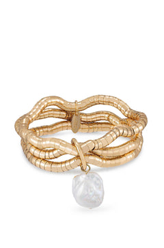 Liquid Gold and Pearl Stretch Bracelet - Flying Tomato - Bracelets - Ettika
