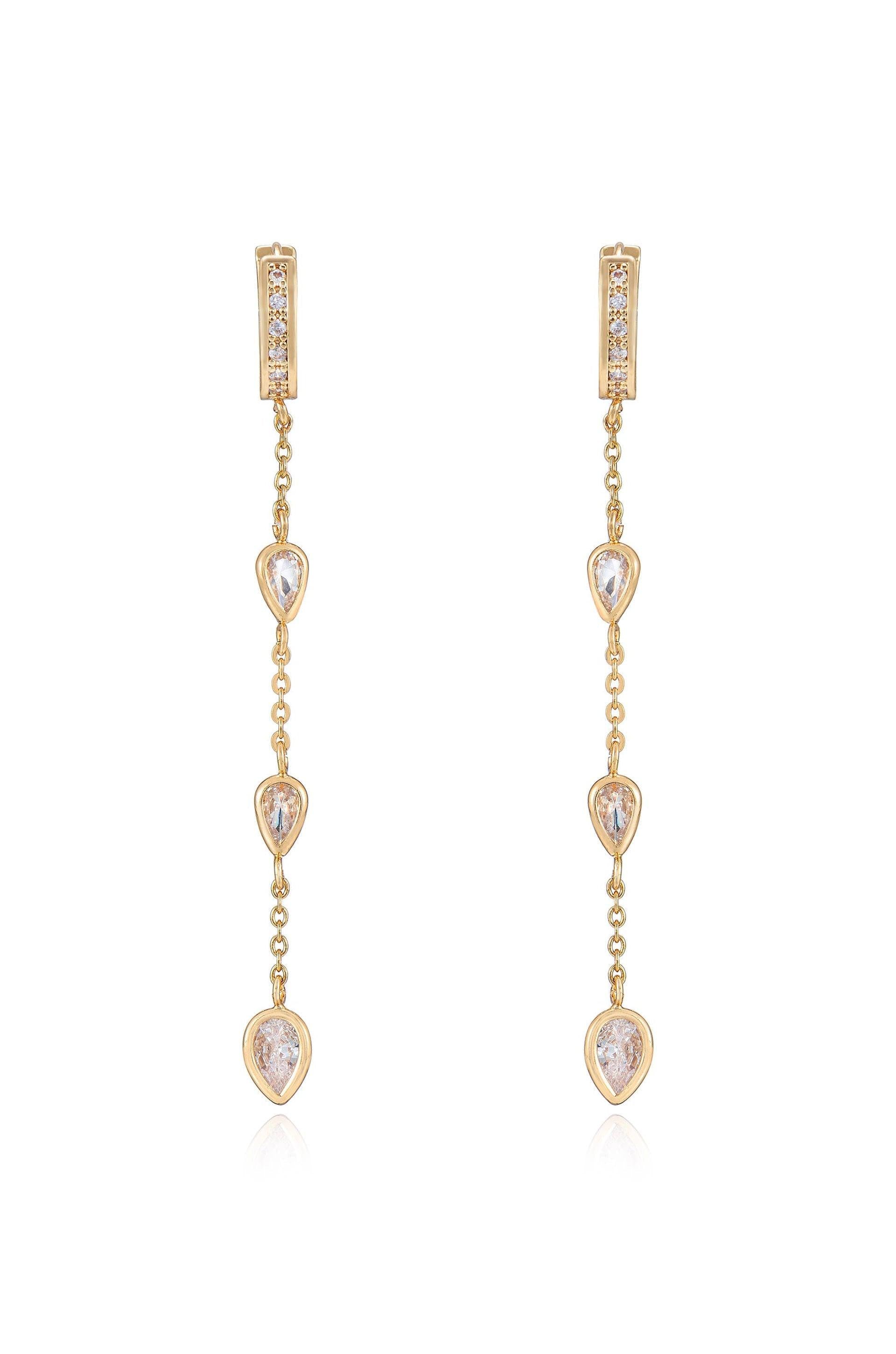 Bezel Crystal Huggie Dangle Earrings - Flying Tomato - Earrings - Ettika