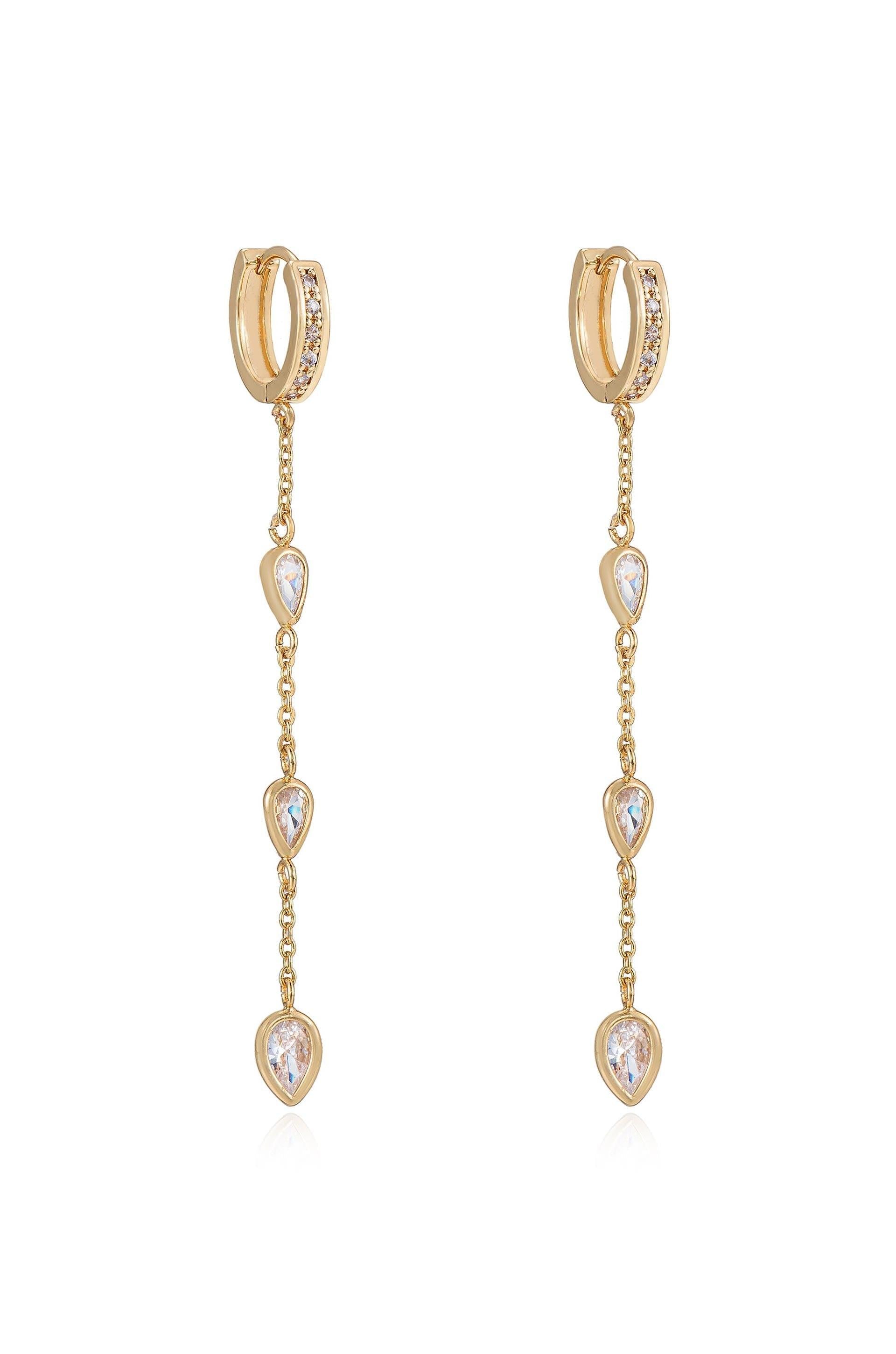Bezel Crystal Huggie Dangle Earrings - Flying Tomato - Earrings - Ettika