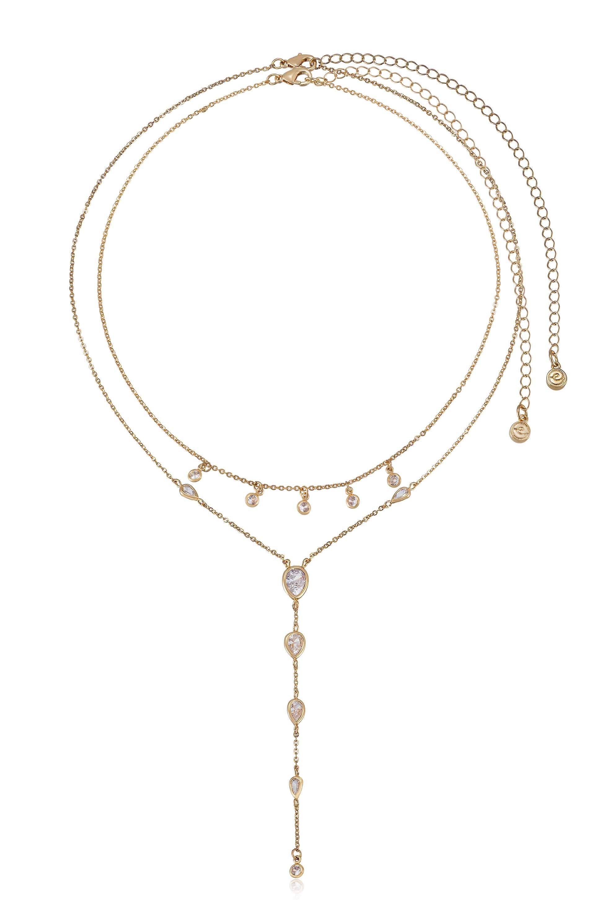 Draped in Bezel Crystal Lariat Necklace Set