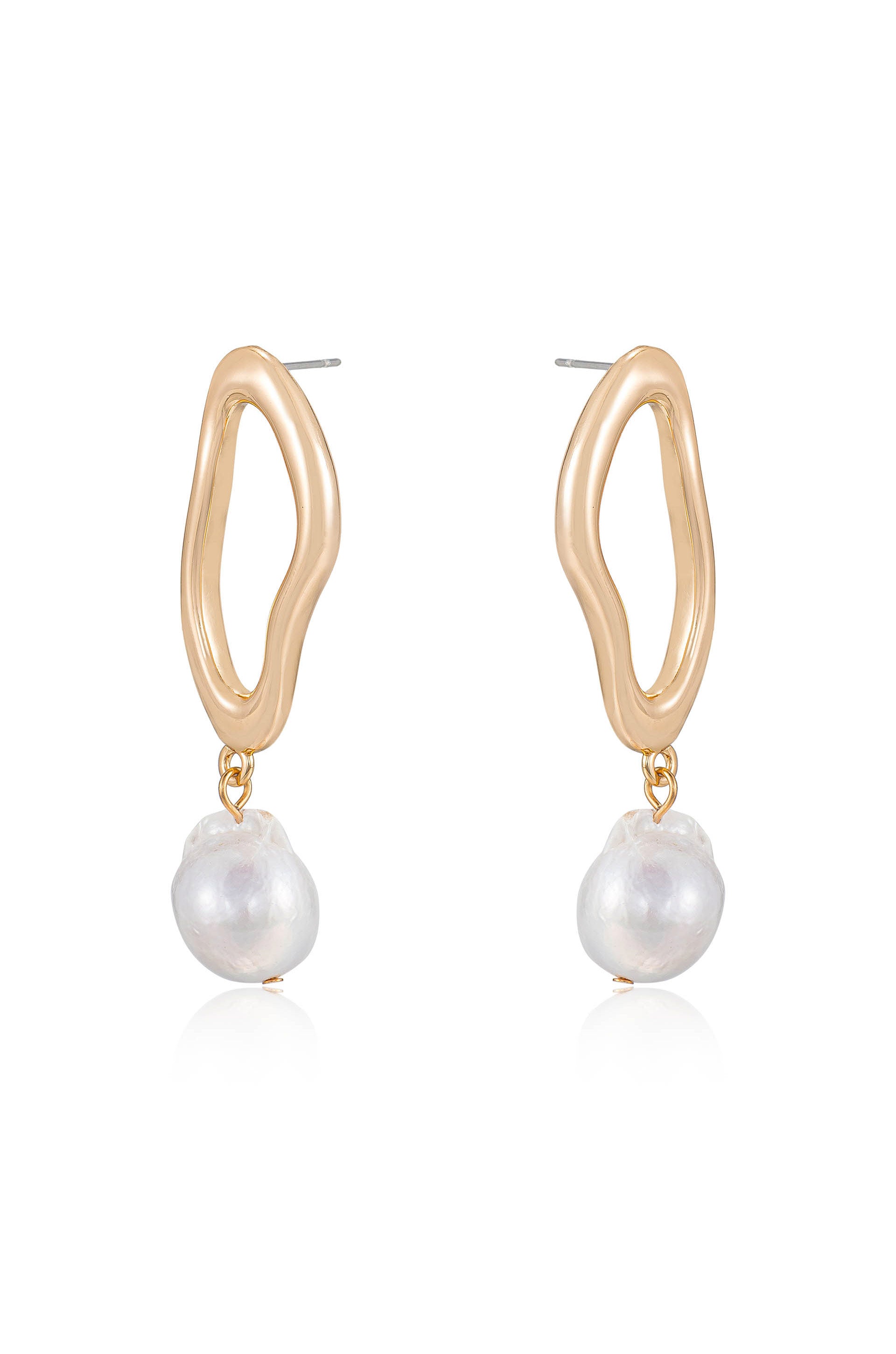 Open Circle Freshwater Pearl Dangle Earrings