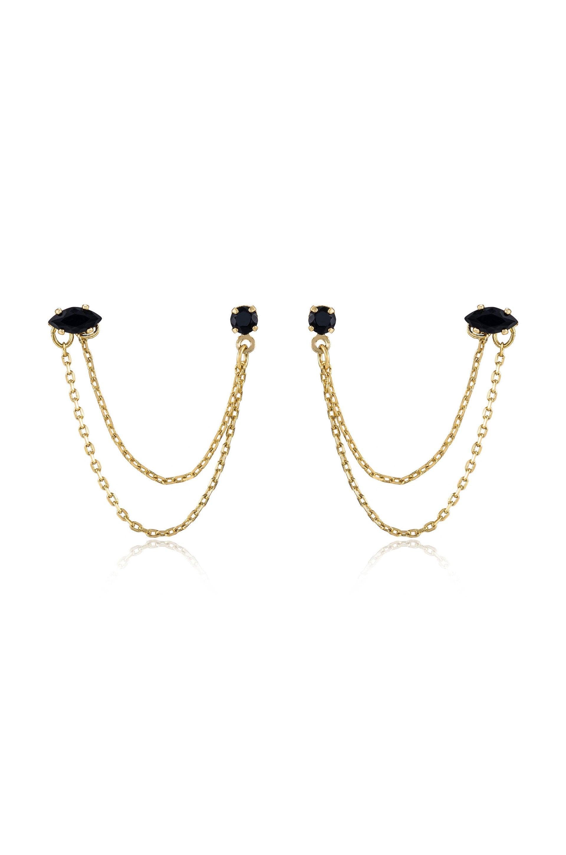 Double Piercing Chain Dangle Earrings - Flying Tomato - Earrings - Ettika