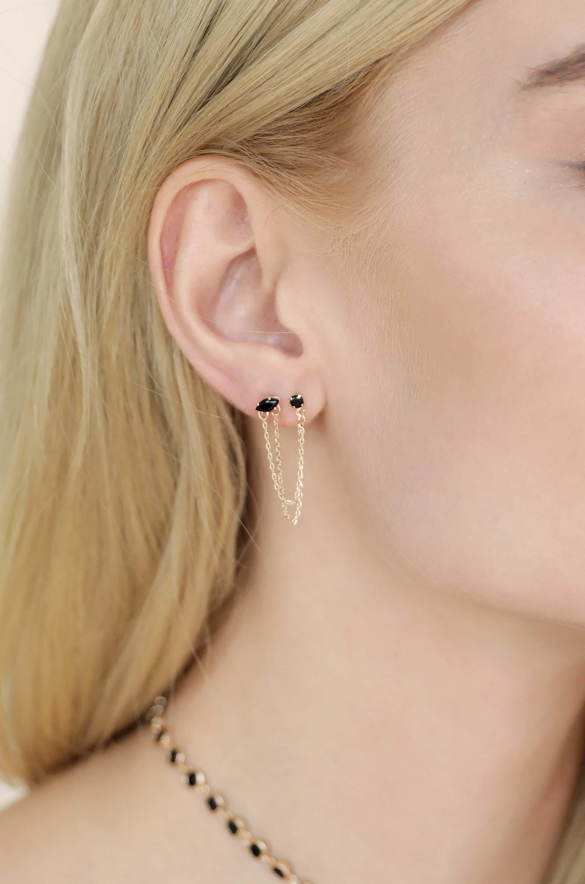 Double Piercing Chain Dangle Earrings - Flying Tomato - Earrings - Ettika