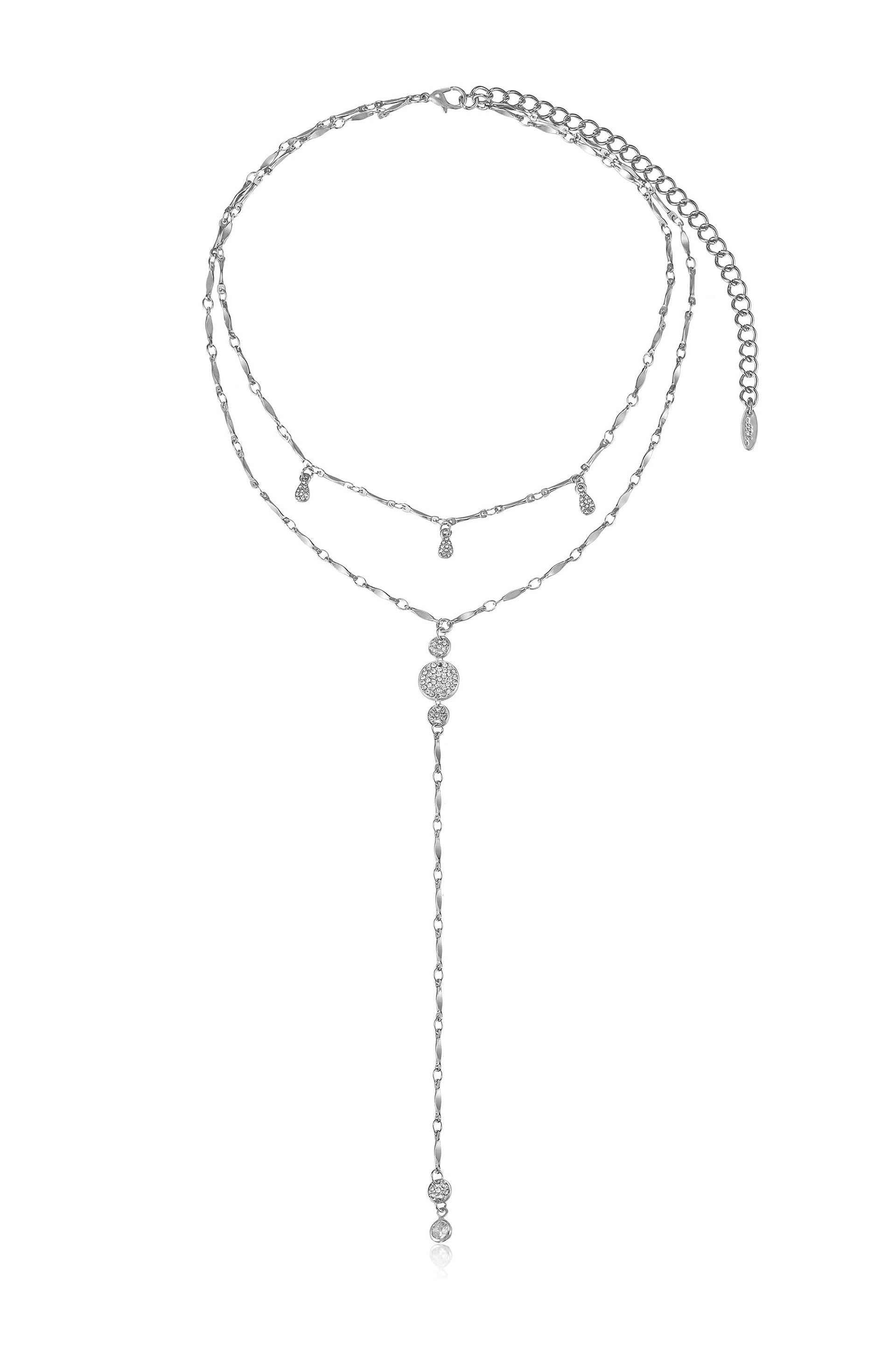 Carmine Layered Crystal Lariat Necklace