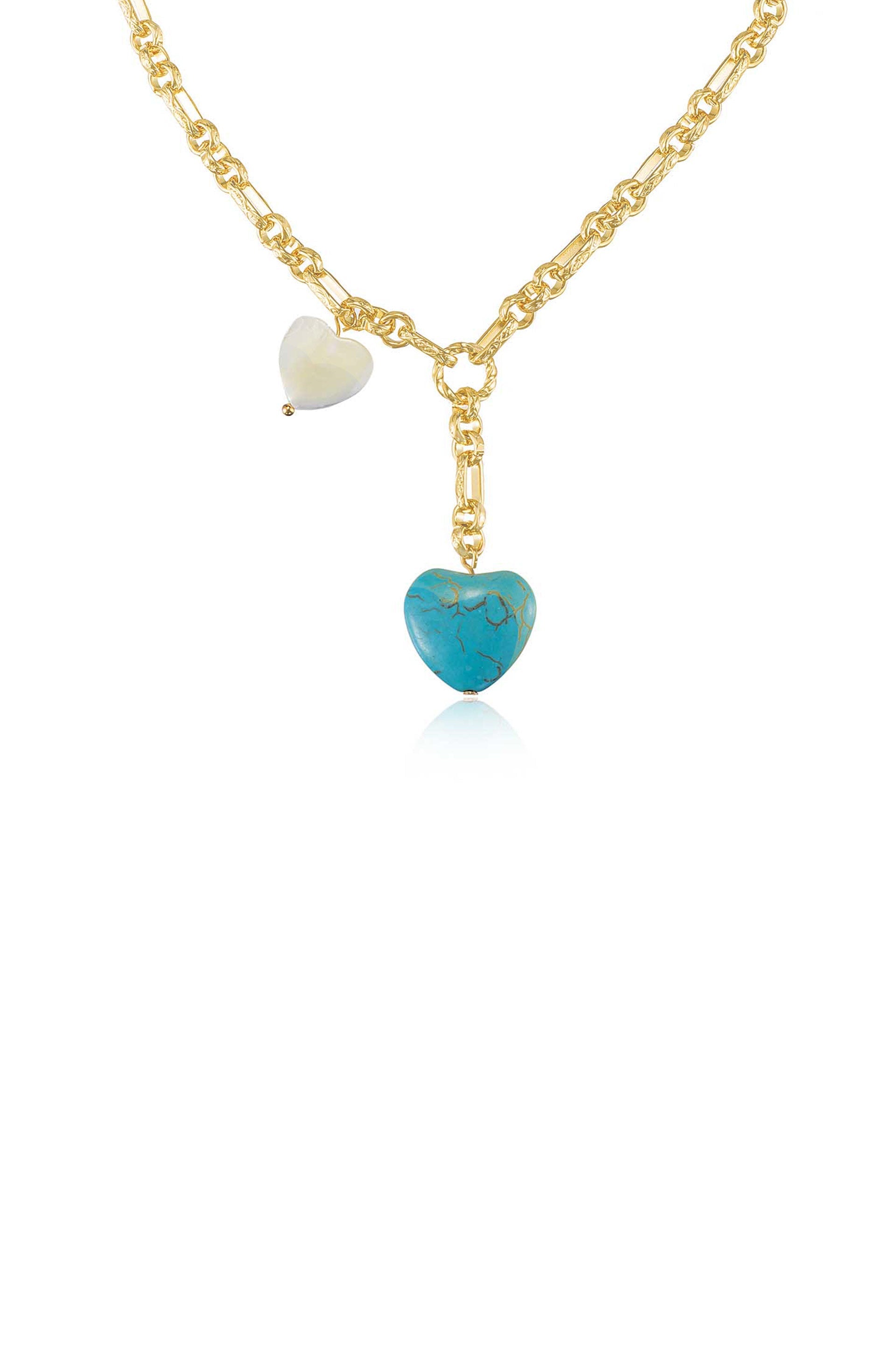 Turquoise and Pearl Heart Linked Chain Lariat – Flying Tomato