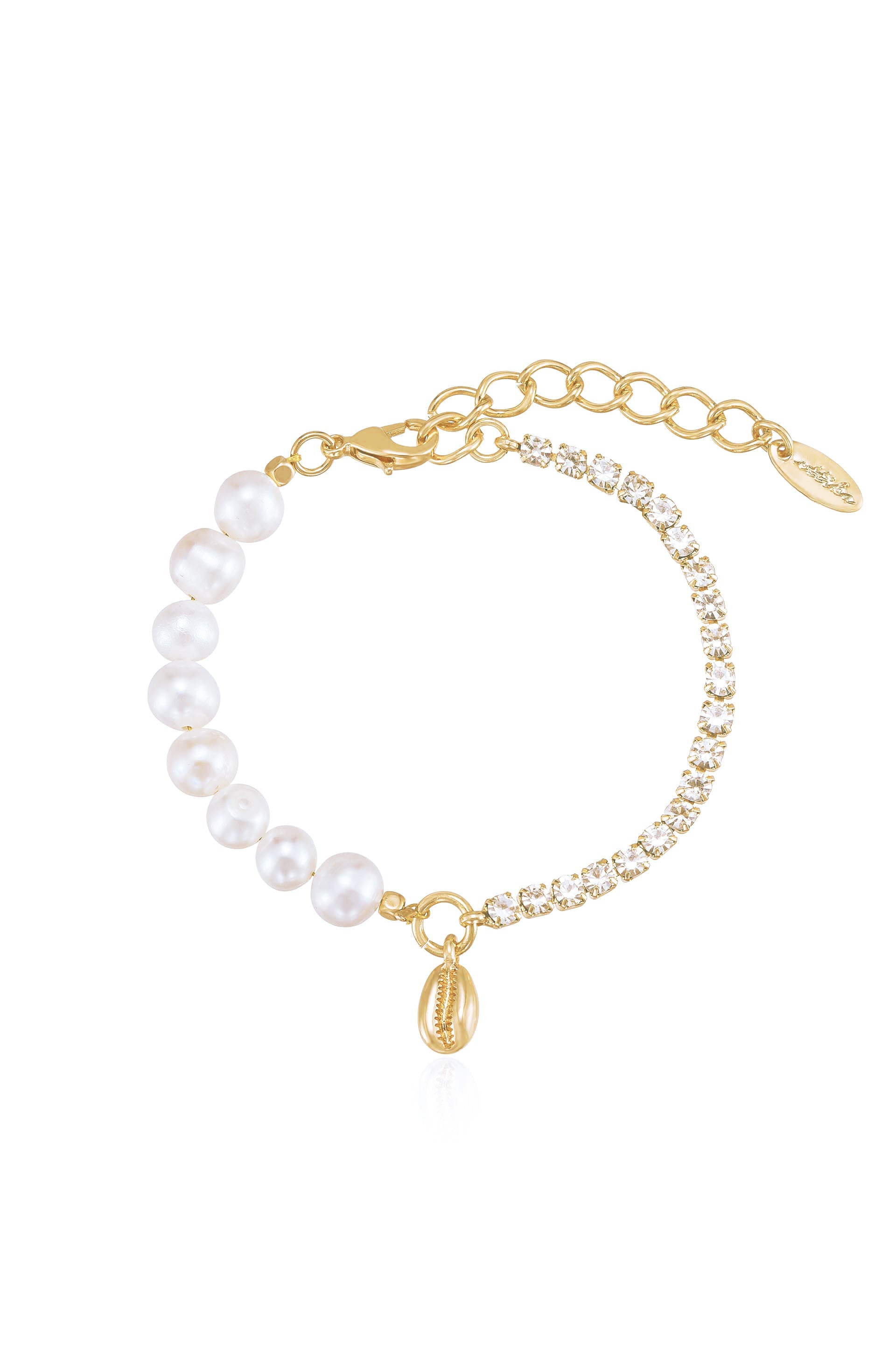Pearl and Crystal Shell Bracelet - Flying Tomato - Bracelets - Ettika