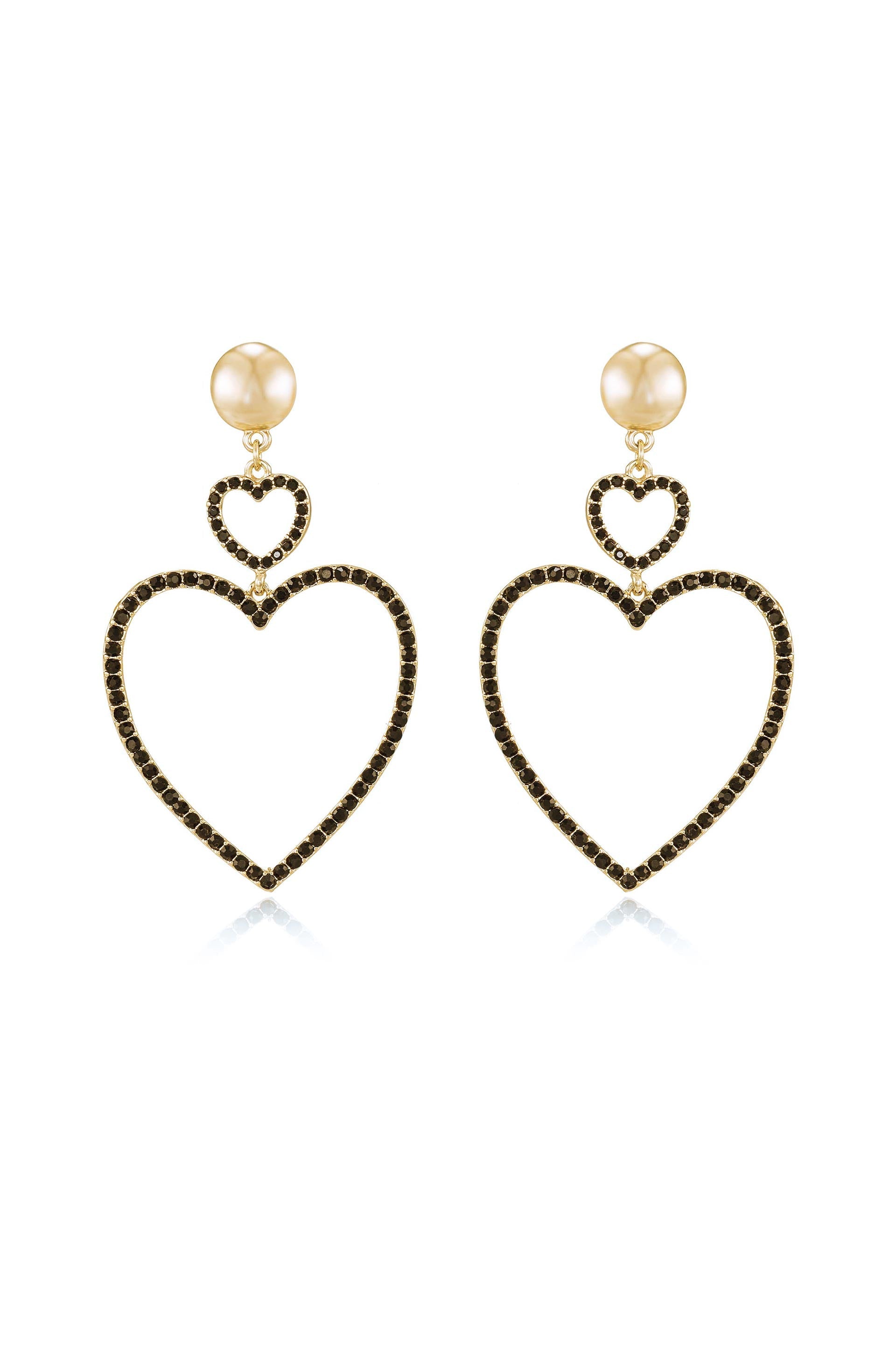 Double Heart Crystal Drop Earrings