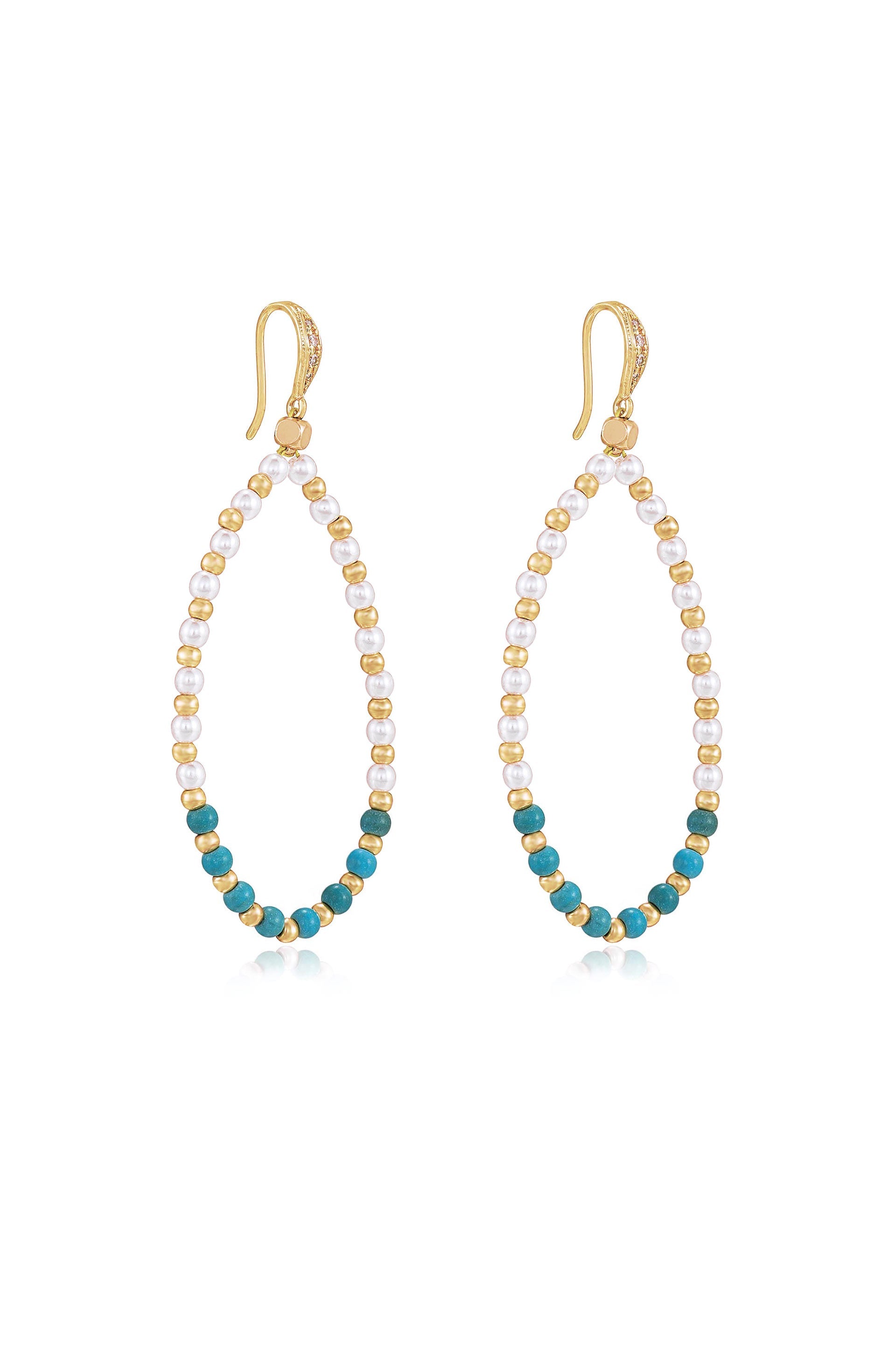 Turquoise and Pearl Teardrop Drop Earrings