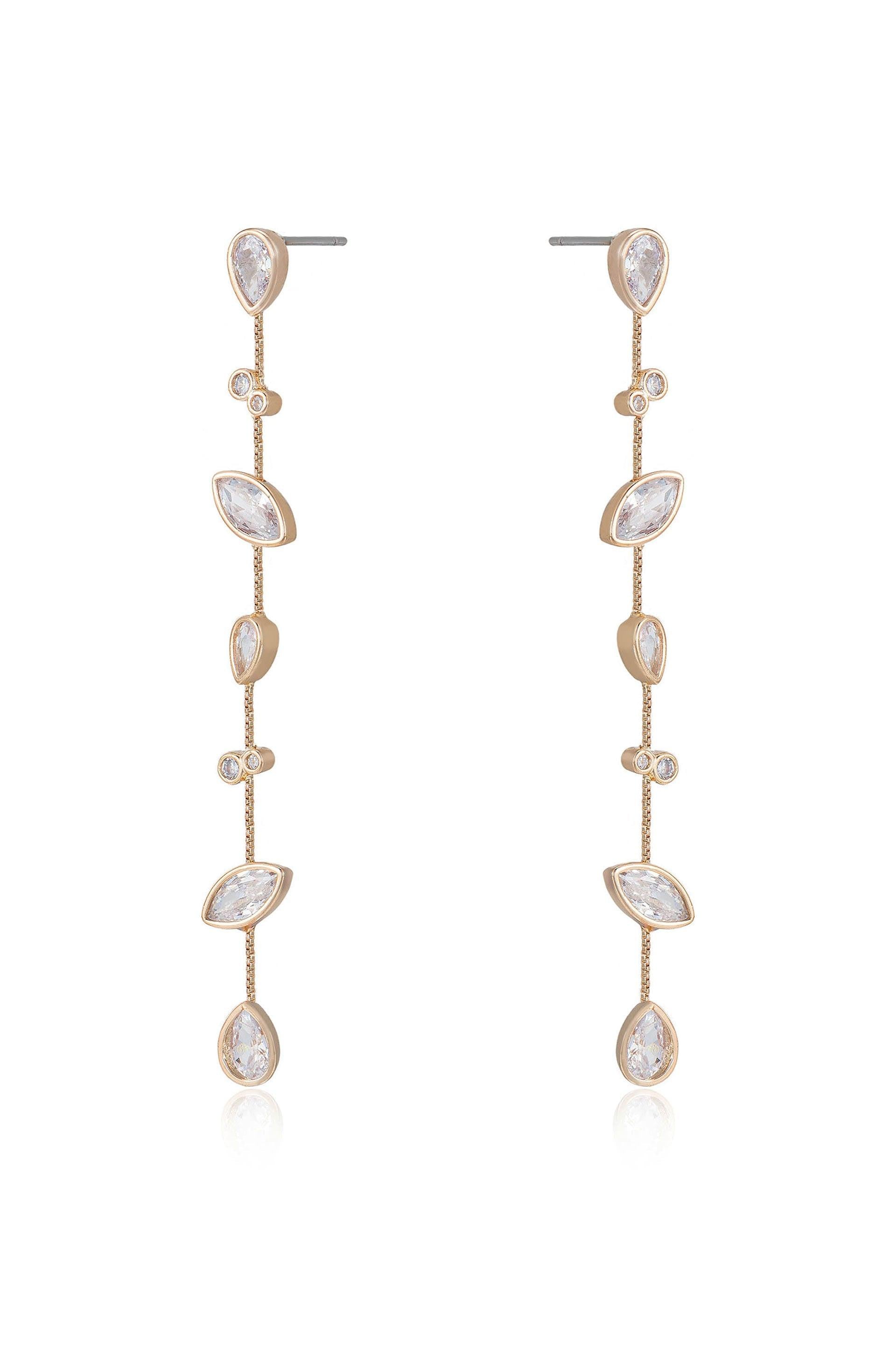 Falling Bezel Crystal Dangle Earrings - Flying Tomato - Earrings - Ettika