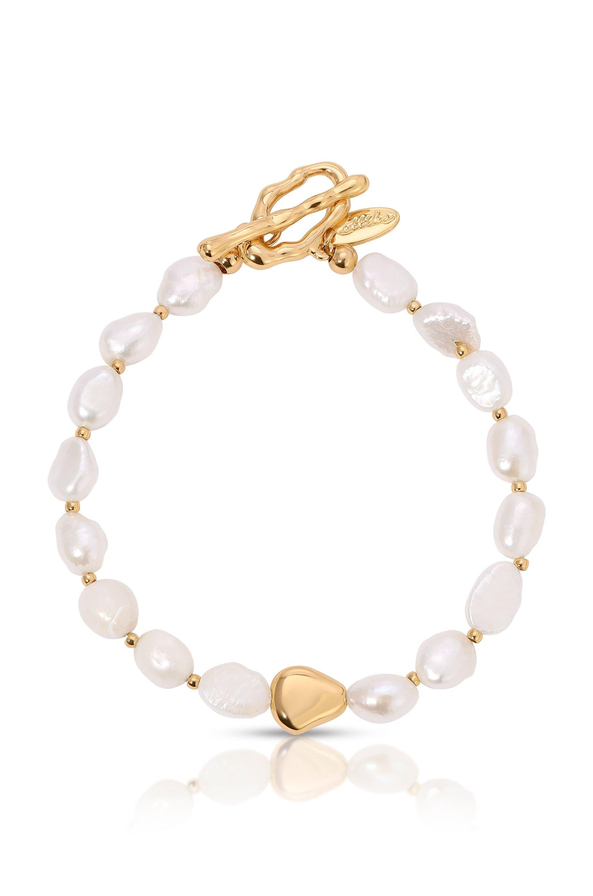 Freshwater Pearl and Gold Nugget Toggle Bracelet - Flying Tomato - Bracelets - Ettika