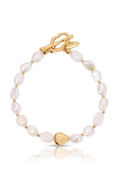 Freshwater Pearl and Gold Nugget Toggle Bracelet - Flying Tomato - Bracelets - Ettika