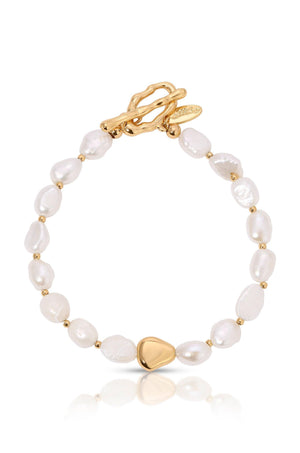 Freshwater Pearl and Gold Nugget Toggle Bracelet - Flying Tomato - Bracelets - Ettika