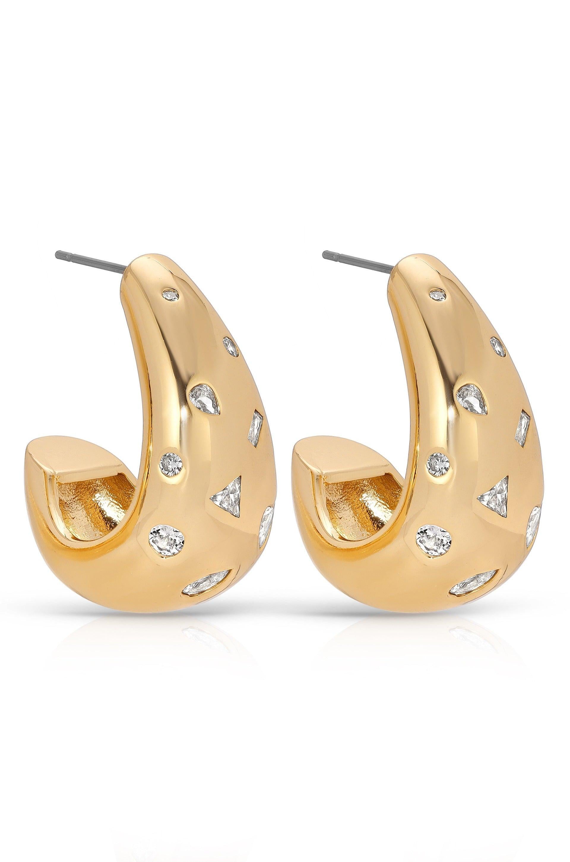 Bezel Crystal Dotted Hoop Earrings.