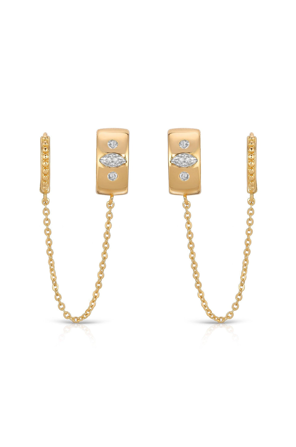 Double Piercing Bezel Crystal Dangle Earrings - Flying Tomato - Earrings - Ettika