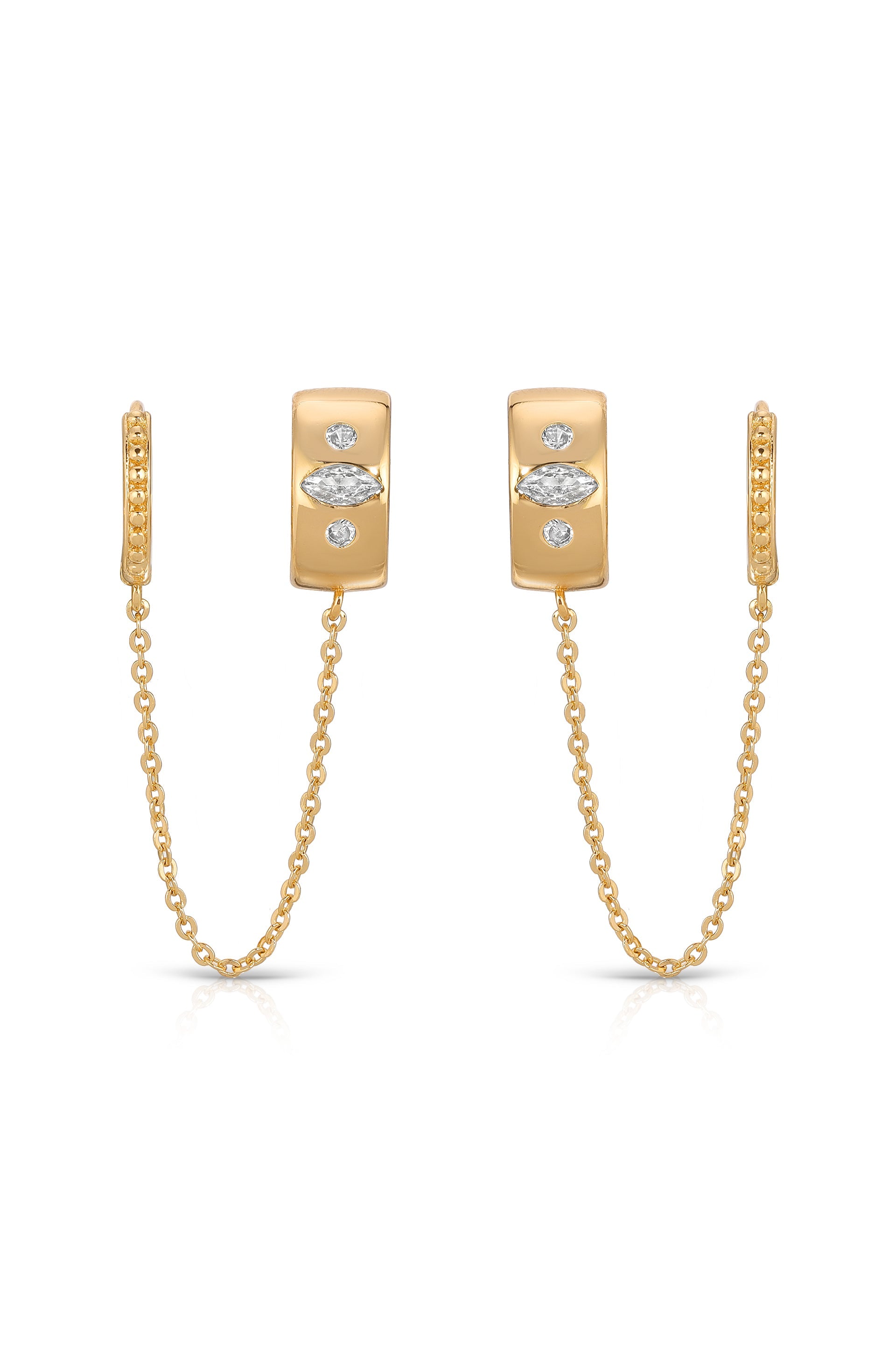 Double Piercing Bezel Crystal Dangle Earrings - Flying Tomato - Earrings - Ettika