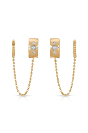 Double Piercing Bezel Crystal Dangle Earrings - Flying Tomato - Earrings - Ettika