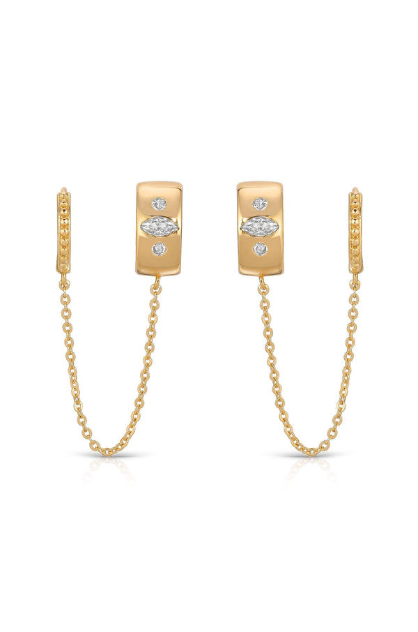 Double Piercing Bezel Crystal Dangle Earrings - Flying Tomato - Earrings - Ettika