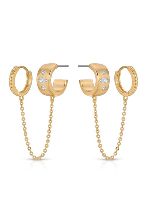 Double Piercing Bezel Crystal Dangle Earrings - Flying Tomato - Earrings - Ettika