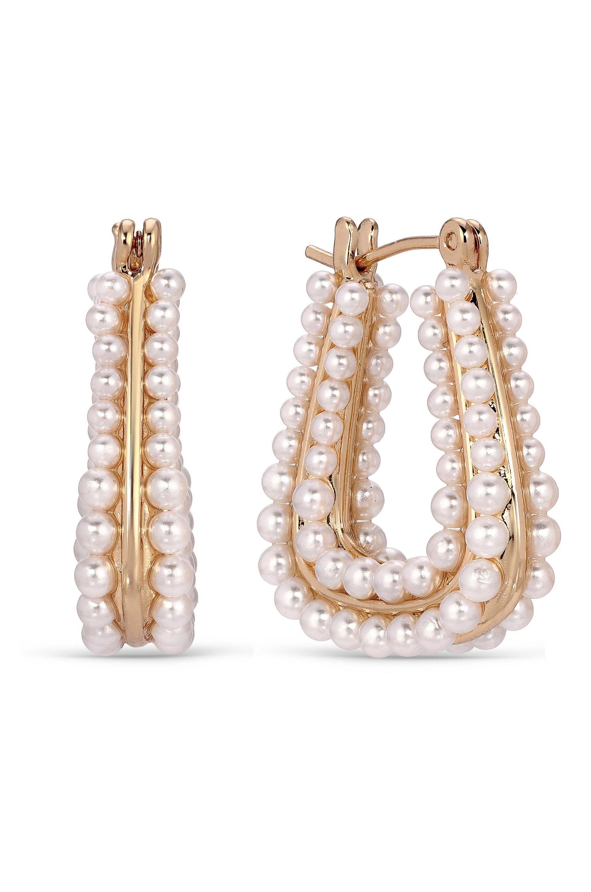 Soft Curve Pearl Lined Hoop Earrings - Flying Tomato - Earrings - Ettika