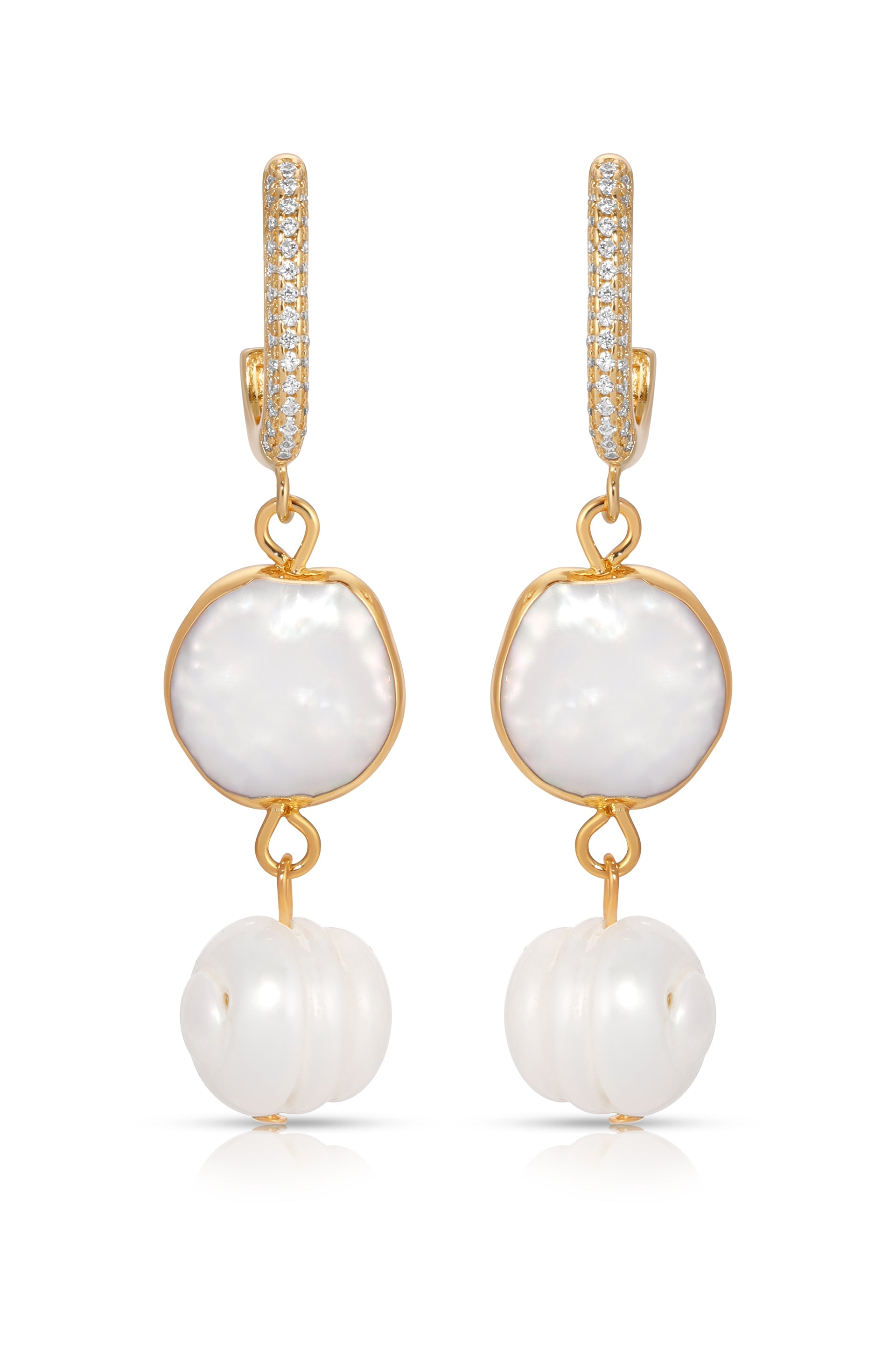 Dangling Freshwater Pearl Huggie Hoop Earrings