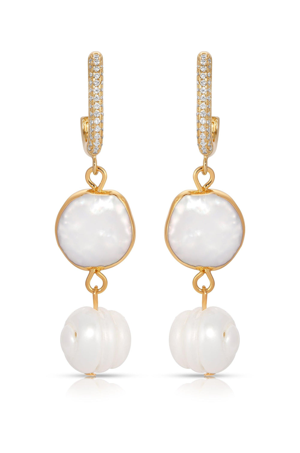 Dangling Freshwater Pearl Huggie Hoop Earrings - Flying Tomato - Earrings - Ettika