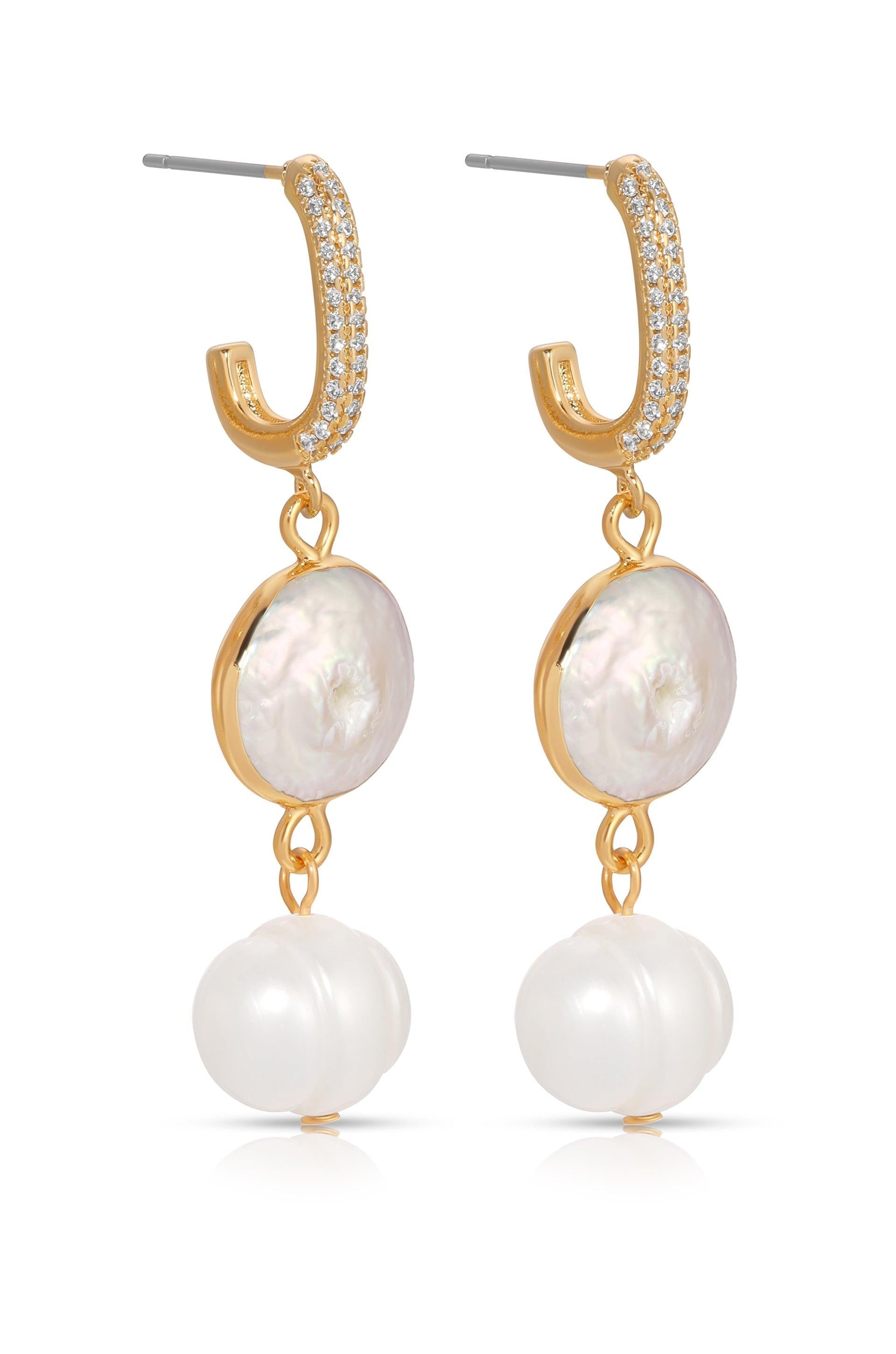 Dangling Freshwater Pearl Huggie Hoop Earrings - Flying Tomato - Earrings - Ettika