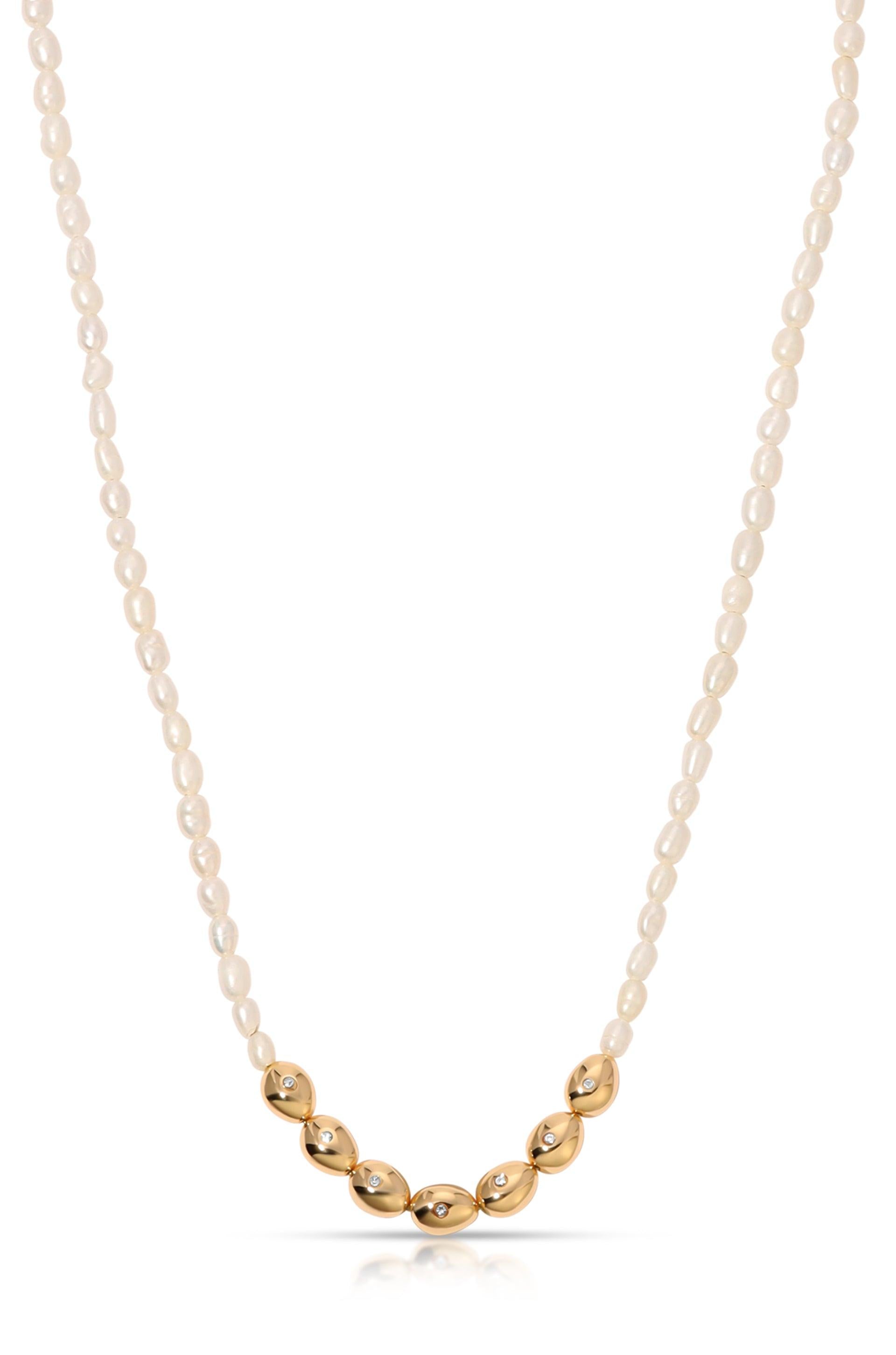 Freshwater Pearl Polished Pebble Necklace.