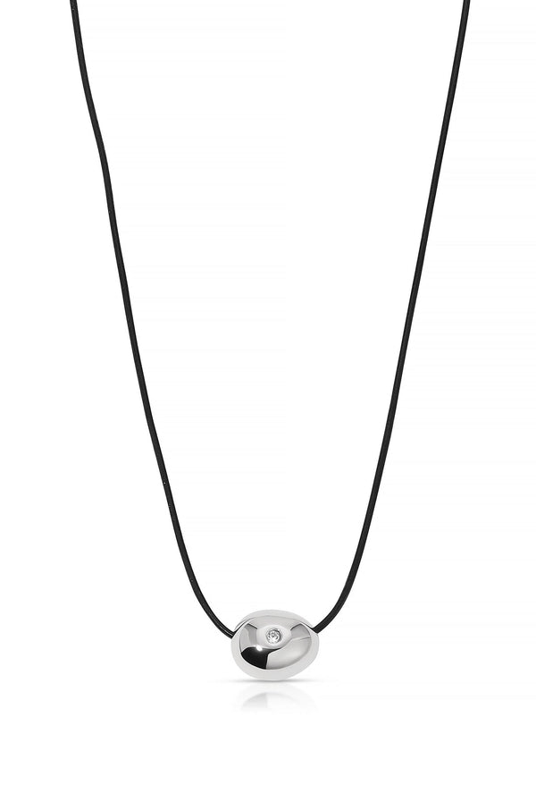 Polished Pebble Leather Pendant Necklace.