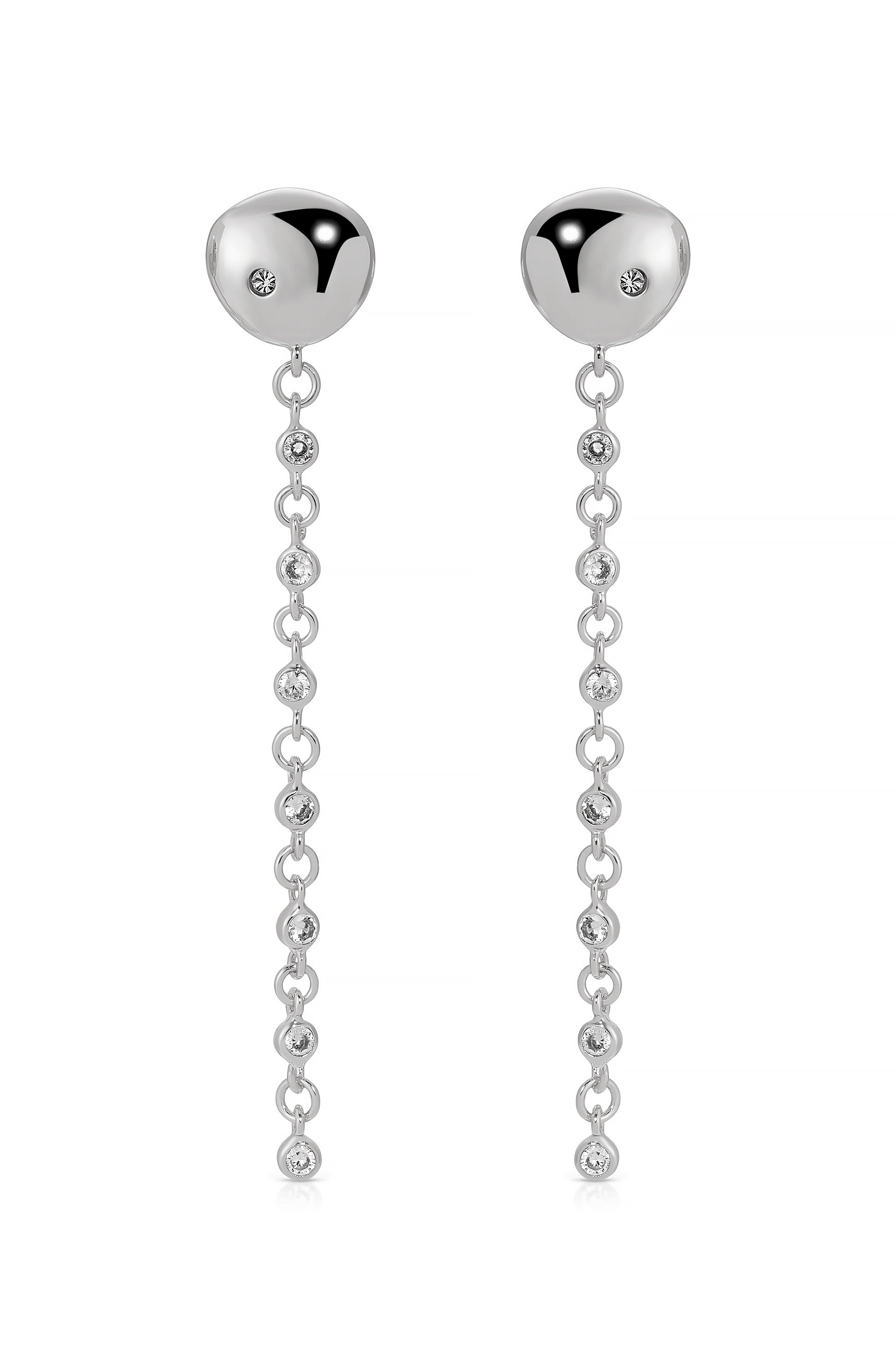 Polished Pebble Linear Crystal Chain Drop Earrings