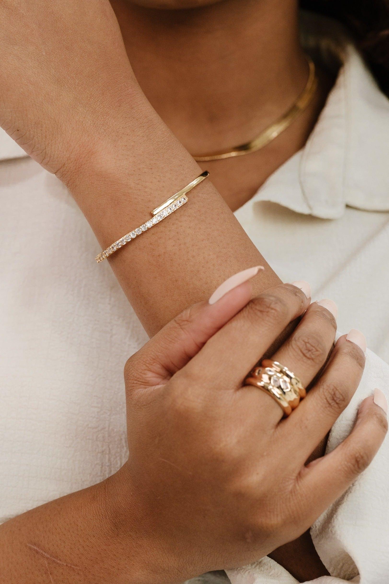 Half Classic Half Sparkle Bracelet Cuff - Flying Tomato - Cuffs and Bangles - Ettika