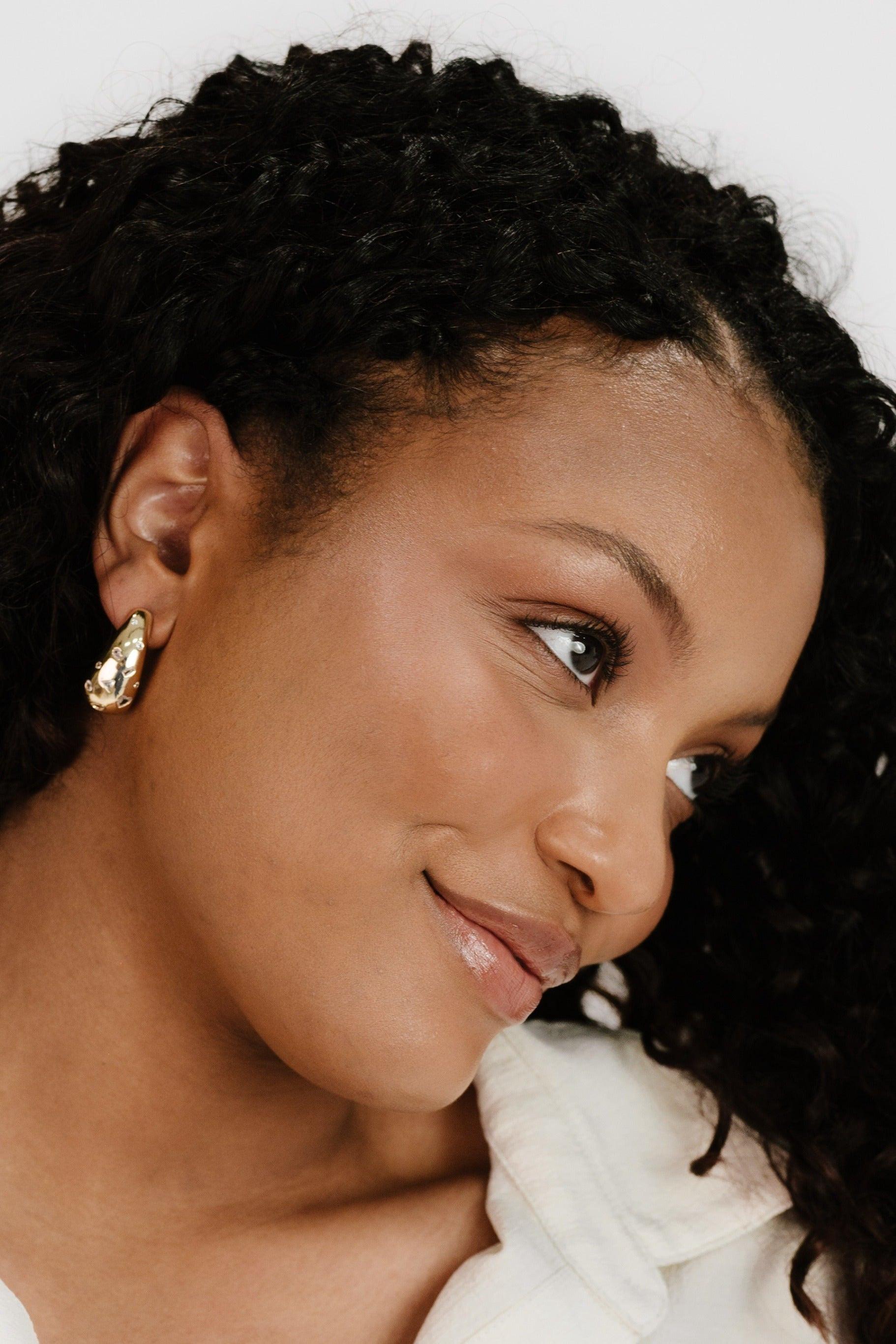 Bezel Crystal Dotted Hoop Earrings.