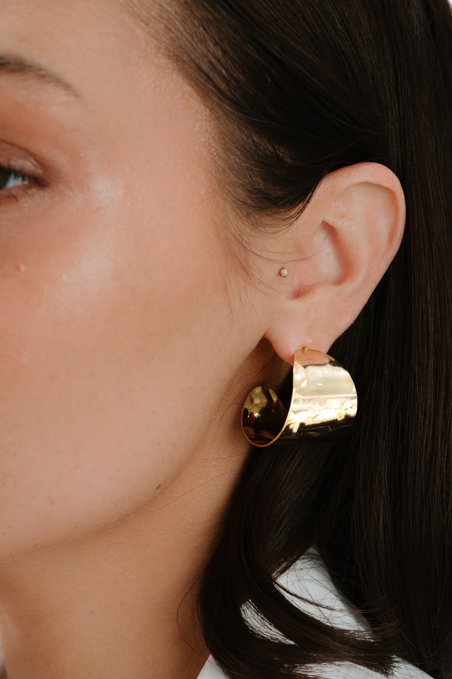 Hammered Cupped Hoop Earrings