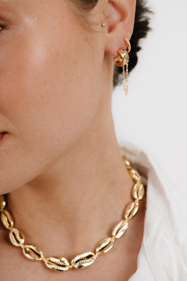 Double Piercing Bezel Crystal Dangle Earrings - Flying Tomato - Earrings - Ettika