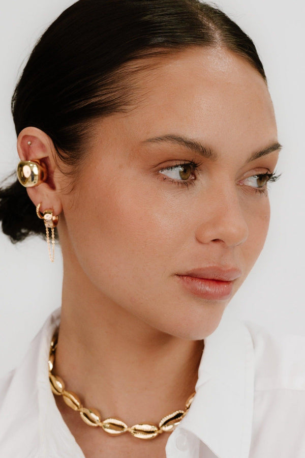 Double Piercing Bezel Crystal Dangle Earrings - Flying Tomato - Earrings - Ettika