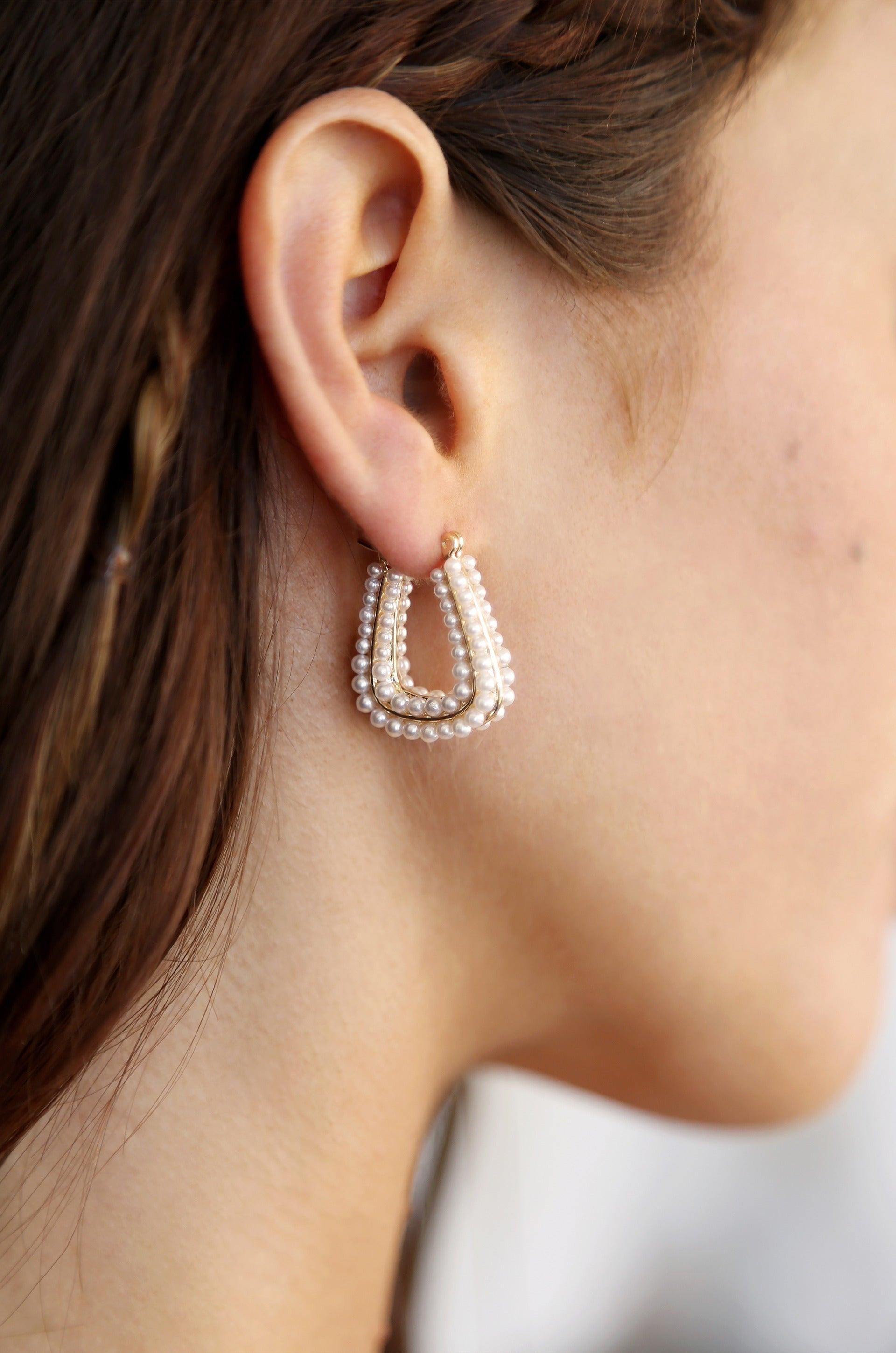 Soft Curve Pearl Lined Hoop Earrings - Flying Tomato - Earrings - Ettika