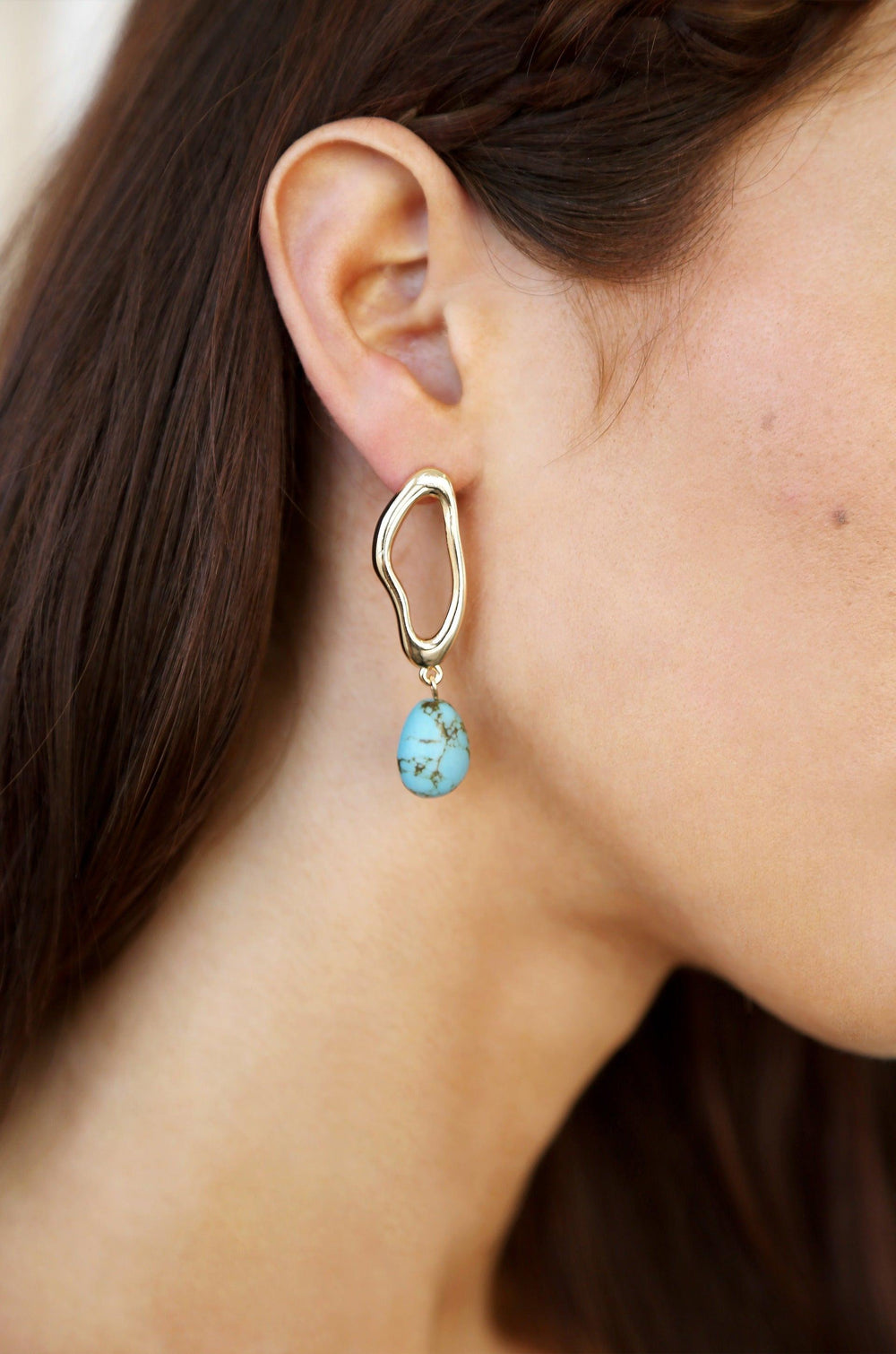 Open Circle Turquoise Dangle Earrings - Flying Tomato - Earrings - Ettika