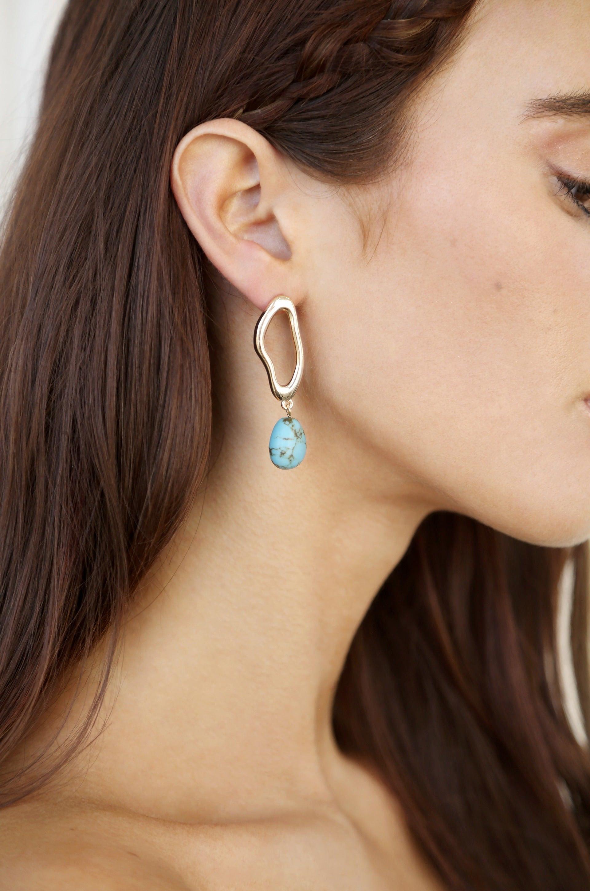 Open Circle Turquoise Dangle Earrings - Flying Tomato - Earrings - Ettika