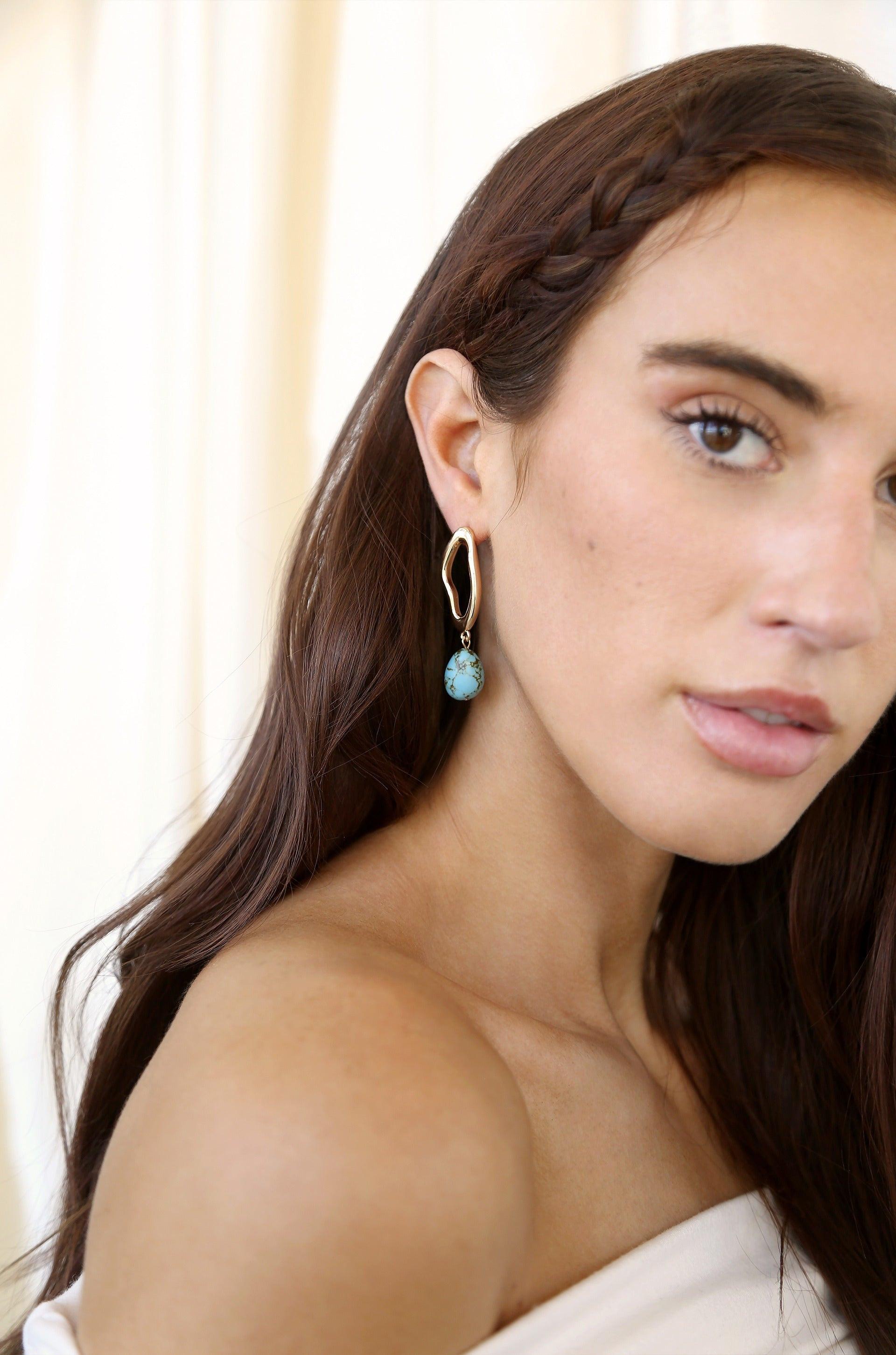 Open Circle Turquoise Dangle Earrings - Flying Tomato - Earrings - Ettika