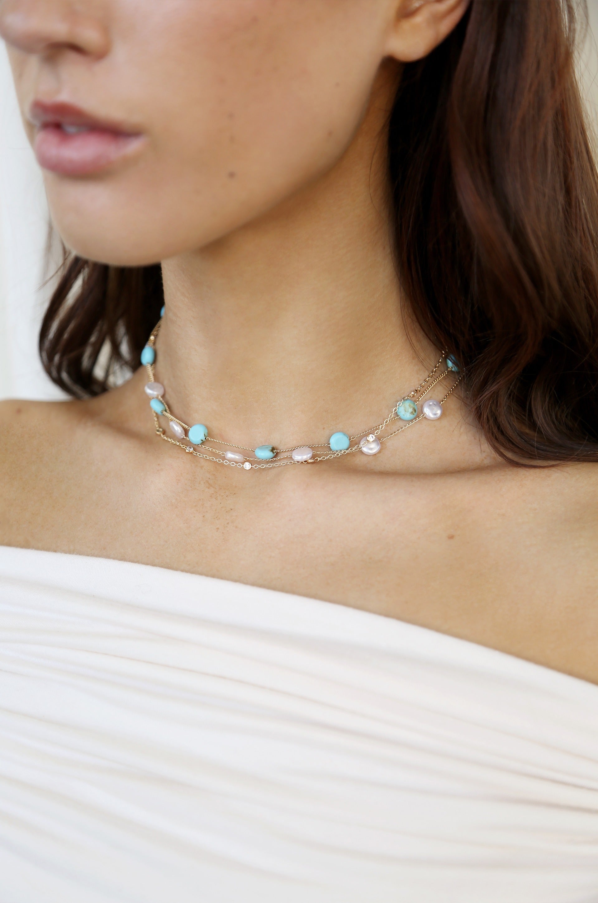 Dressed in Turquoise & Pearls Layered Necklace