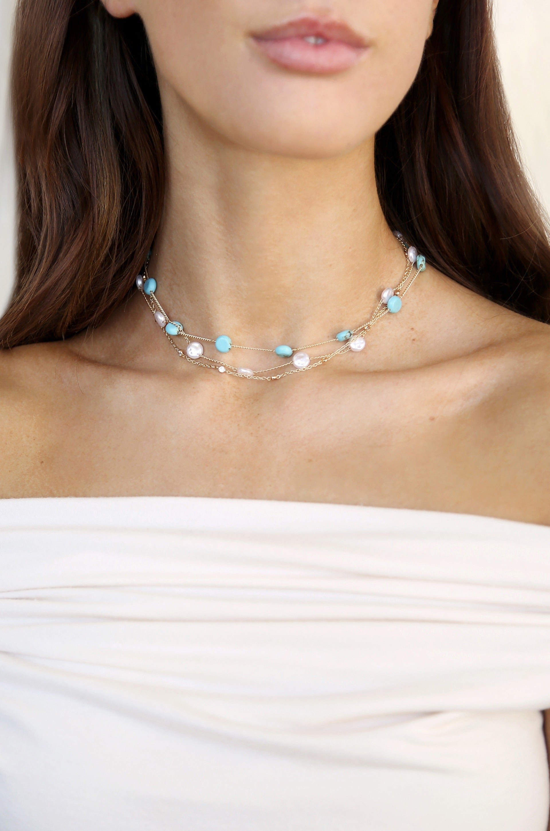 Dressed in Turquoise & Pearls Layered Necklace