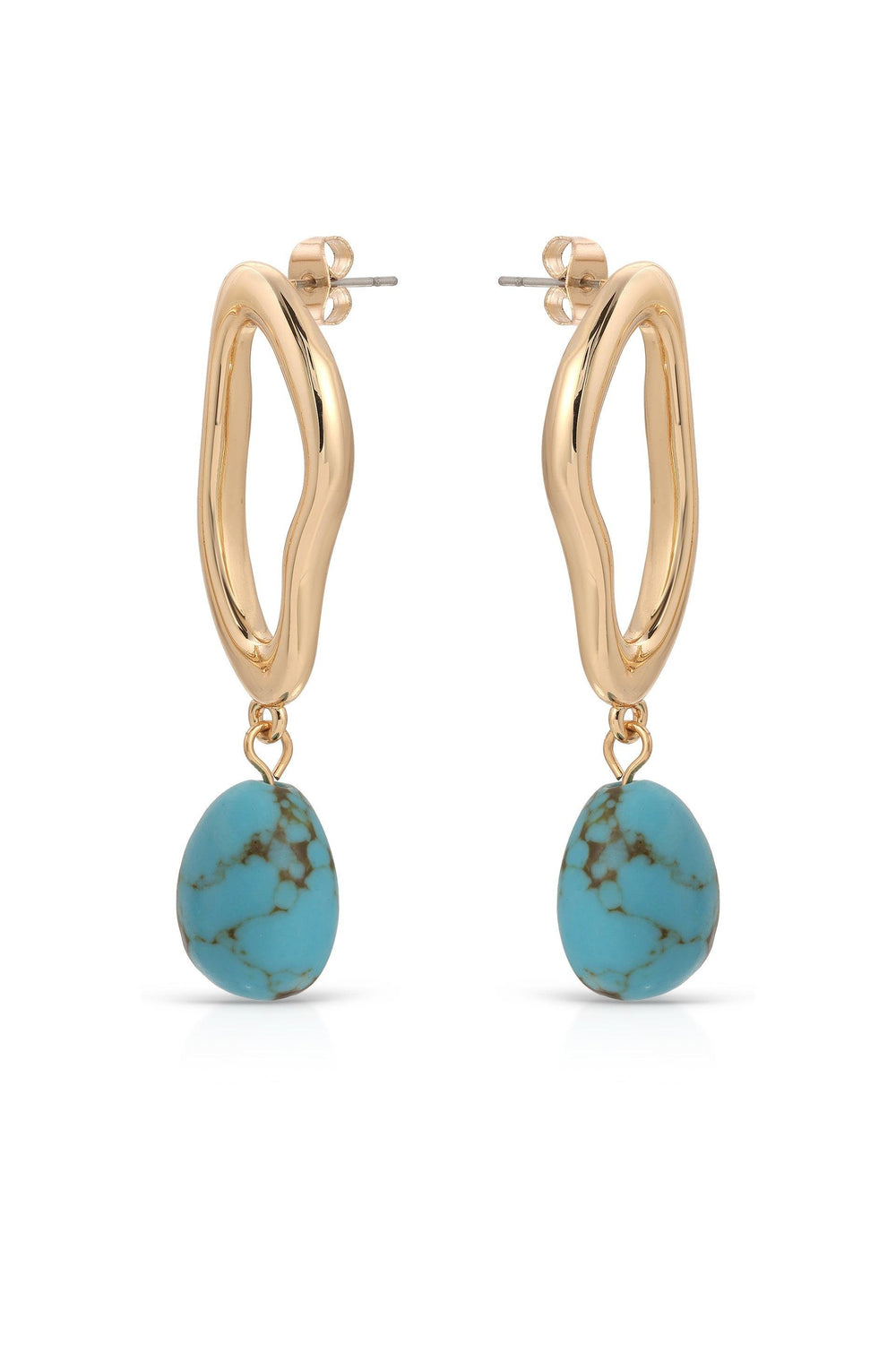 Open Circle Turquoise Dangle Earrings - Flying Tomato - Earrings - Ettika