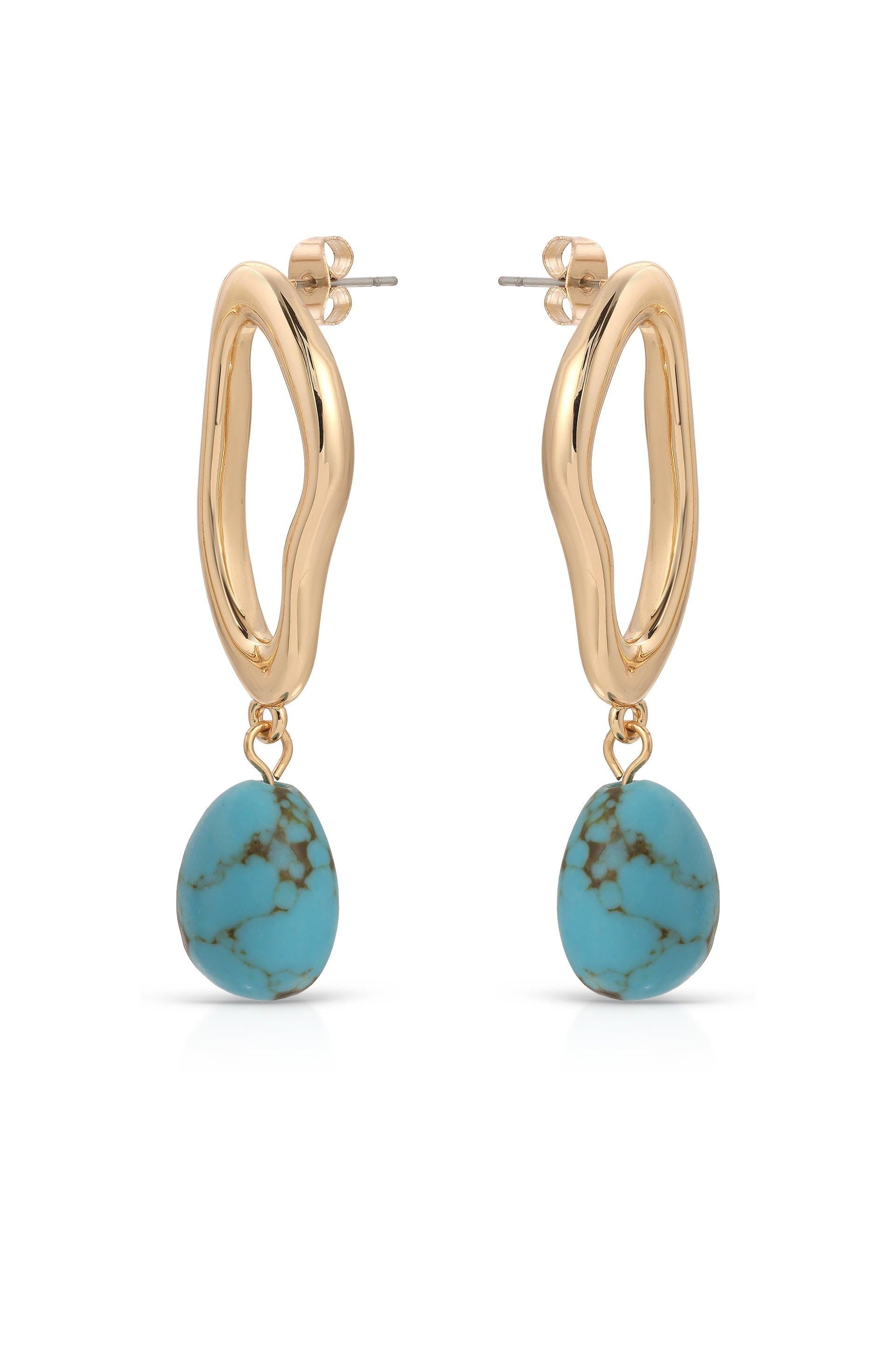 Open Circle Turquoise Dangle Earrings - Flying Tomato - Earrings - Ettika