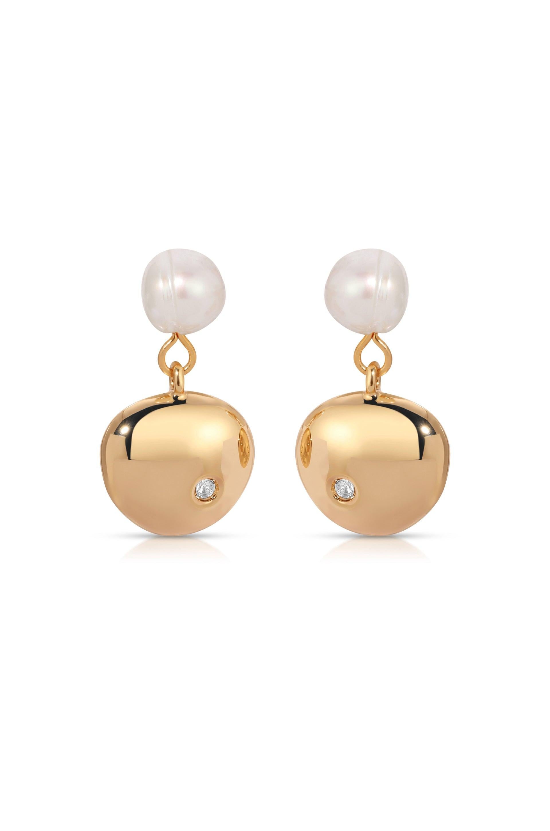 Small Pebble and Pearl Dangle Earrings - Flying Tomato - Earrings - Ettika